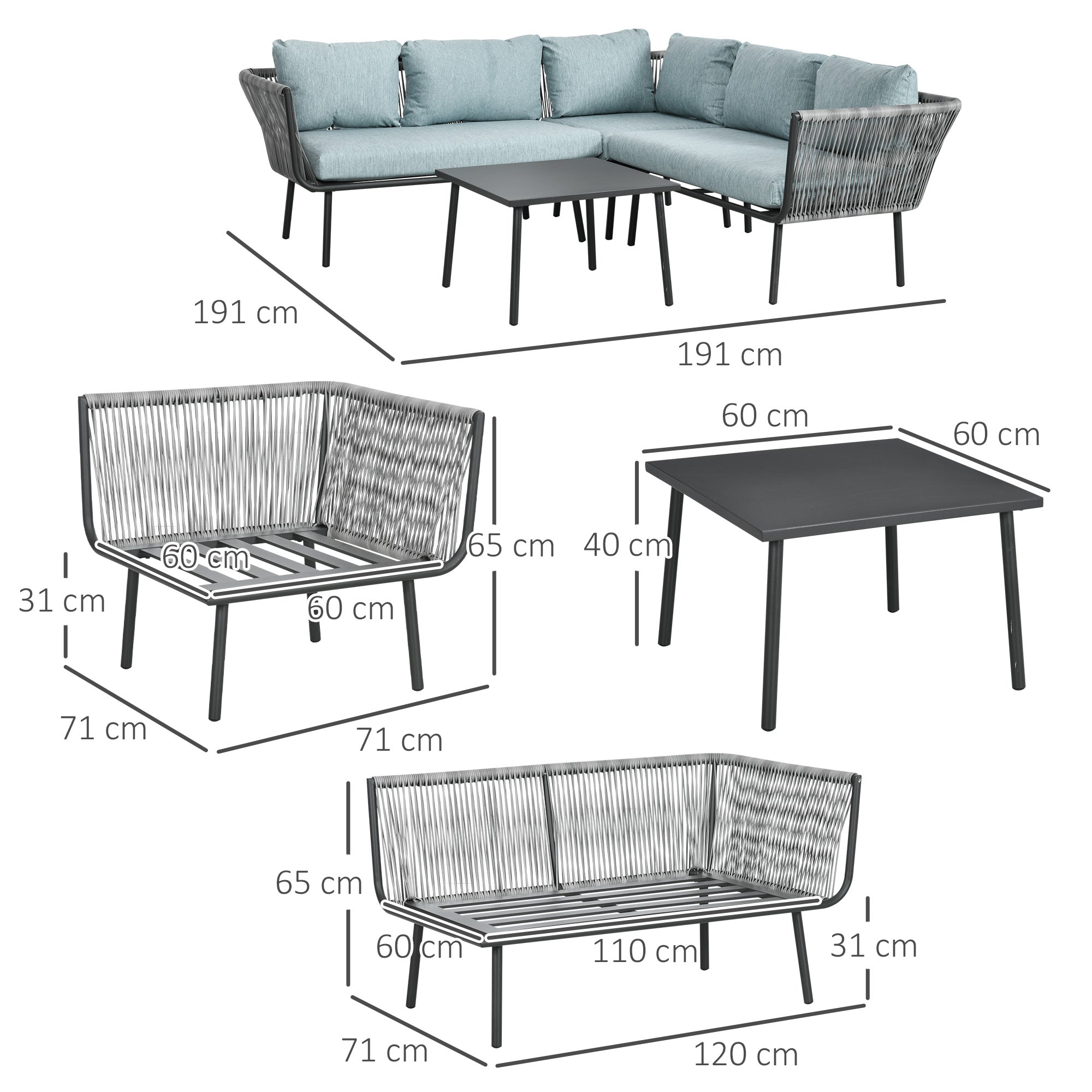 EasyComfort Tuinset 4-delig rattan – 2 hoekbanken, fauteuil en koffietafel