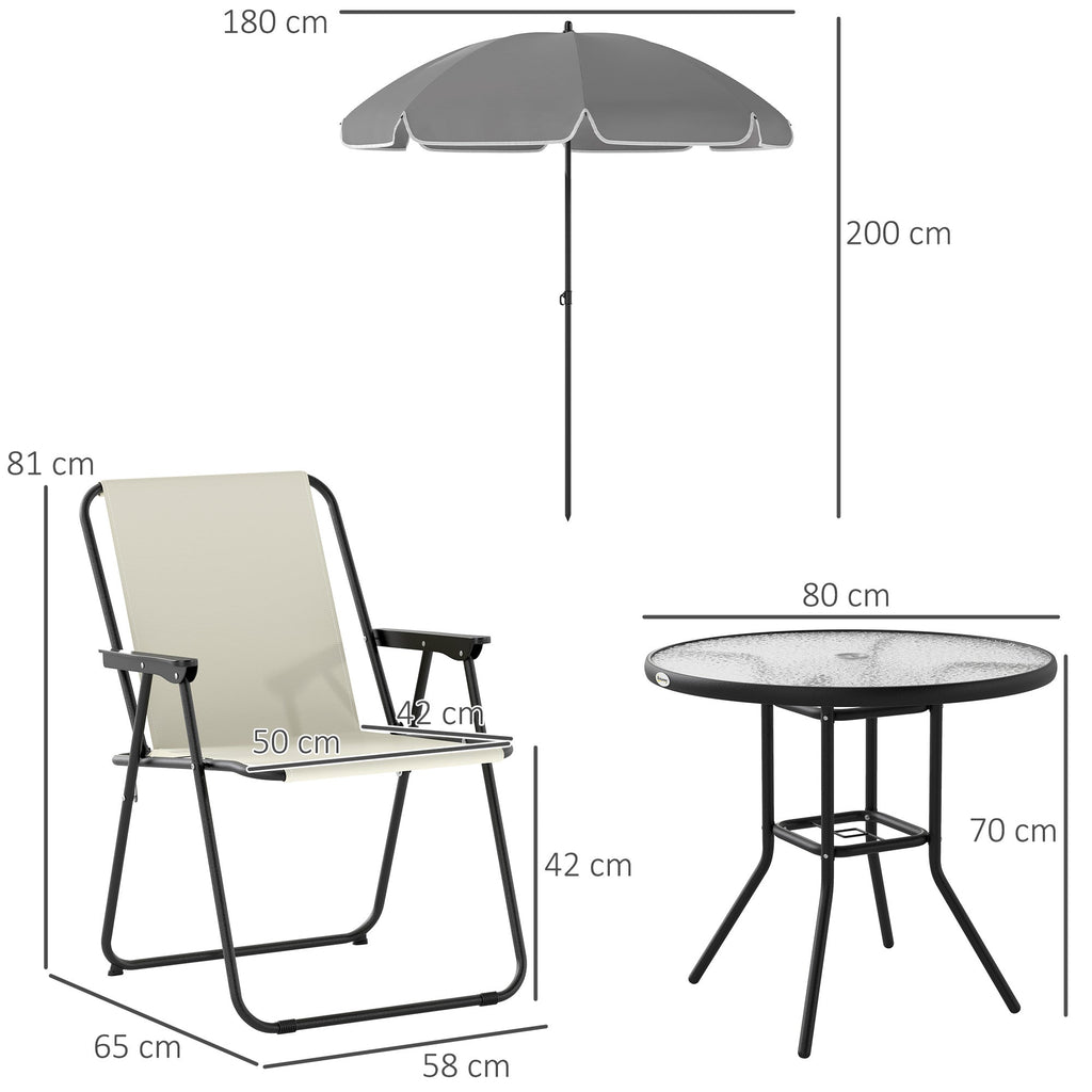EasyComfort Set da Giardino 6 Pezzi in Acciaio with 4 Sedie Pieghevoli, Ombrellone e Tavolo Rotondo, Crema, Grigio e black