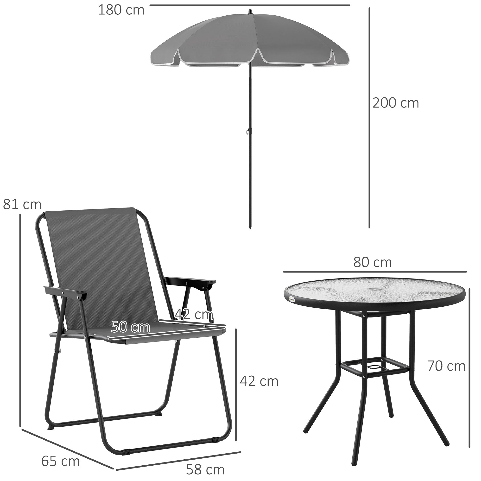 EasyComfort Set 6-delig Tuinset staal Ø80 cm tafel + 4 klapstoelen + parasol
