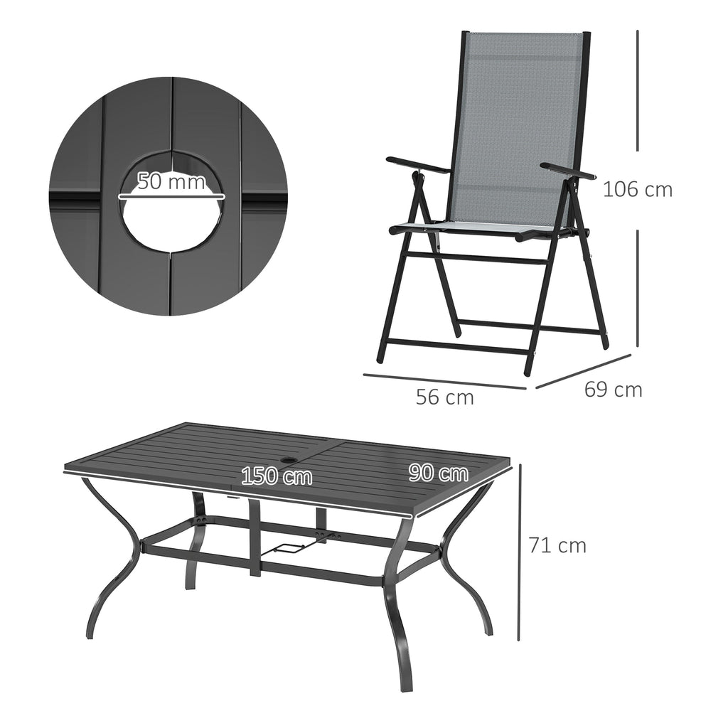 EasyComfort 7-delige tuinset – tafel met parasolgat en 6 inklapbare stoelen, grijs