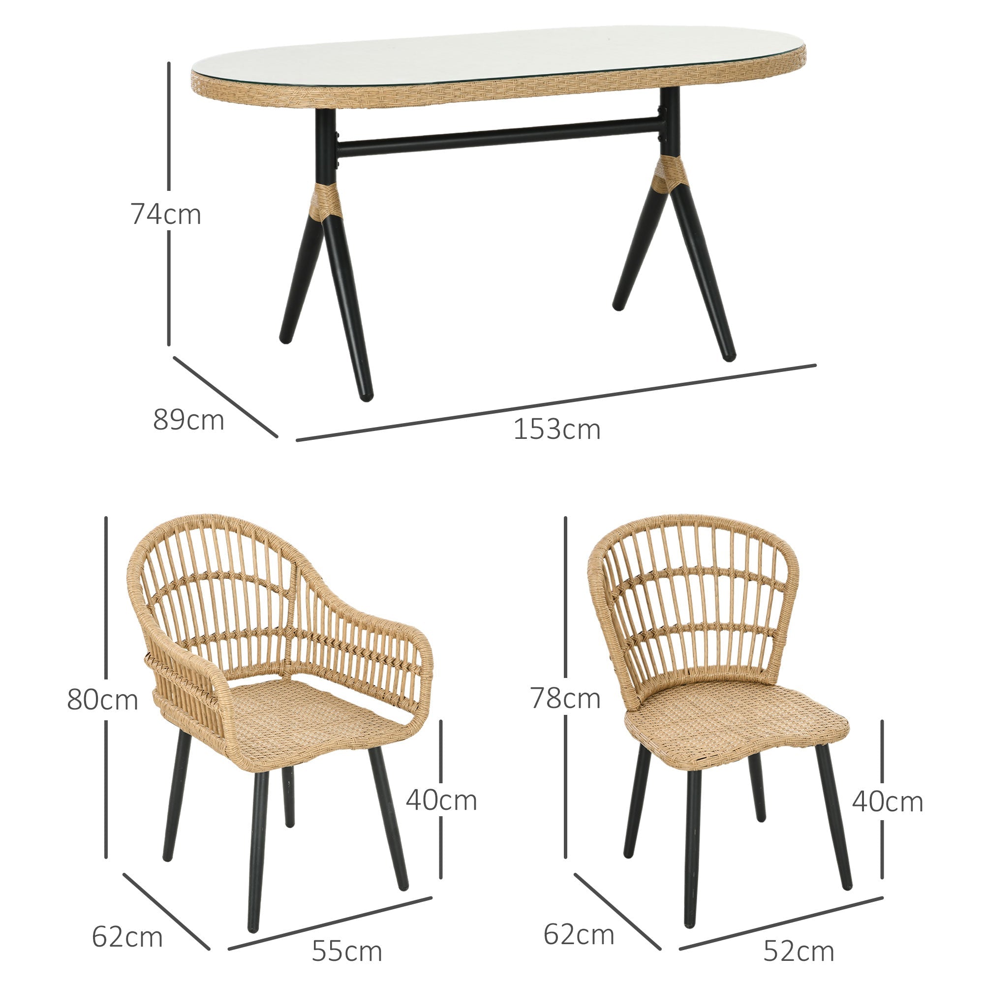 EasyComfort 7-delige tuinset rattan PE met eettafel 153x89x74 cm en 6 stoelen