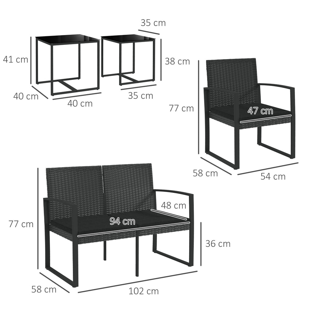 EasyComfort Tuinset 5-delig zwart (2 stoelen, 2-zits bank)