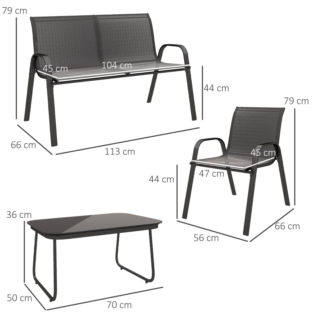 EasyComfort tuinset 2‑zitsbank + 2 stapelbare fauteuils + tafel, zwart