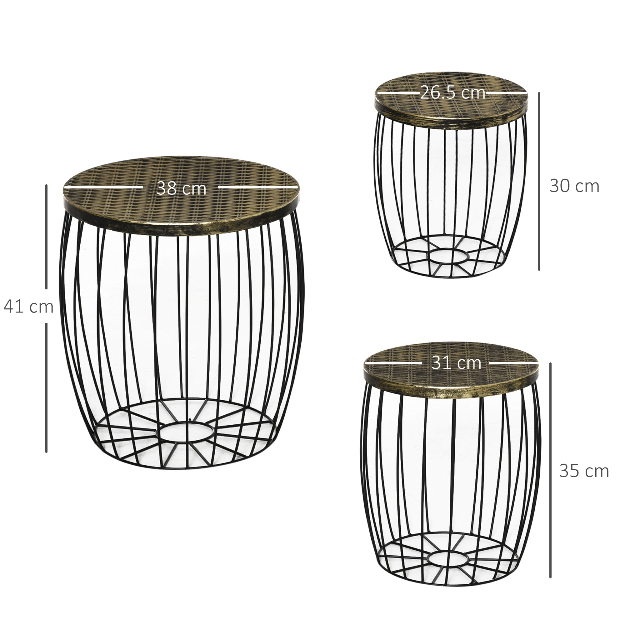 Easycomfort Set da Giardino Esterno, 3 Tavolini da Balcone Impilabili, Arredamento da Giardino Stile Industriale in Metallo black