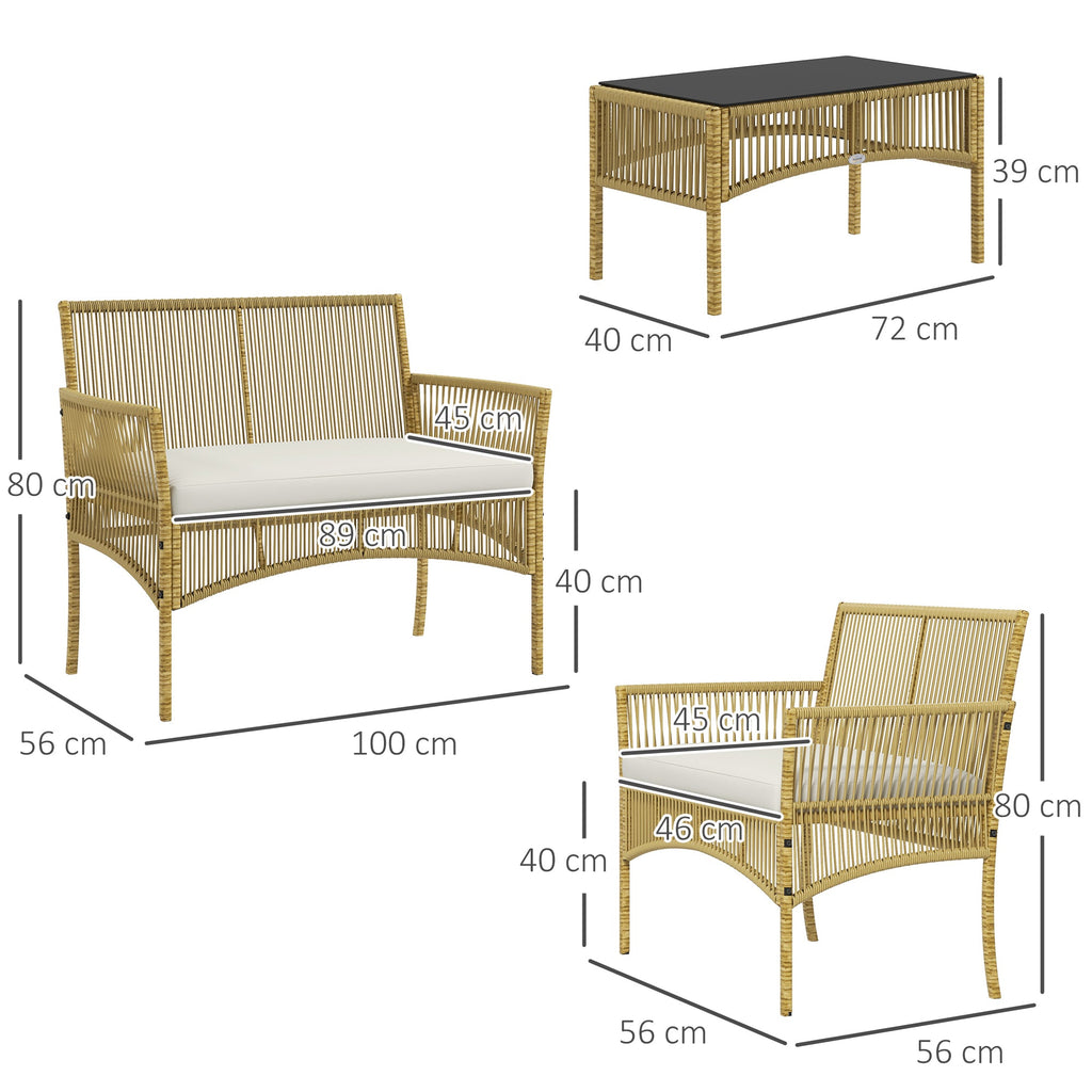 EasyComfort Tuinset Rattan 4-delig - 2 fauteuils, bank en salontafel