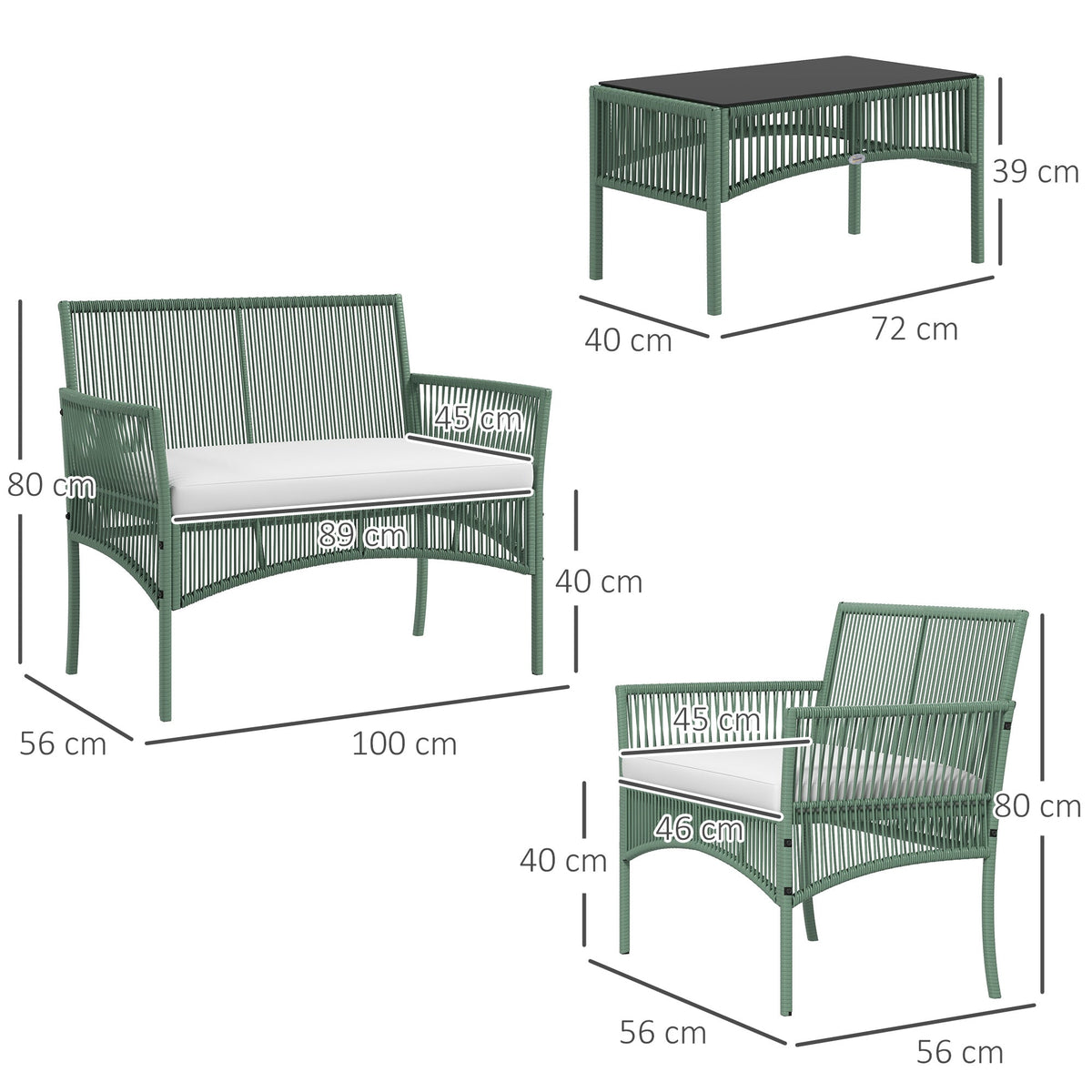 EasyComfort 4-delige rattan tuinset, groen