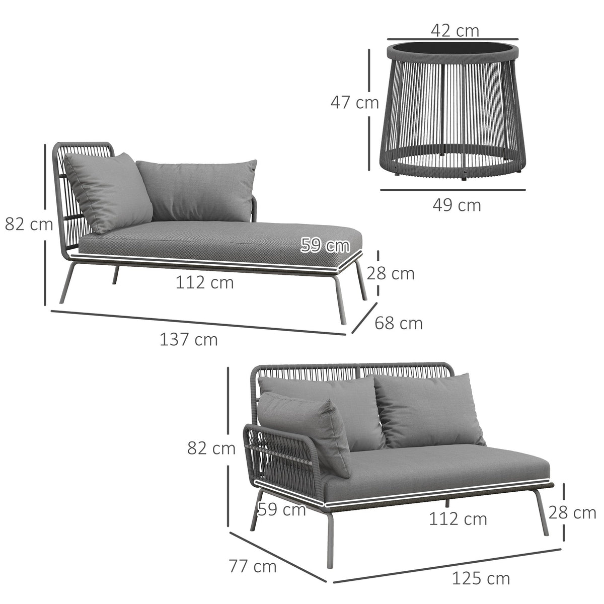 EasyComfort Rattan tuinset 2-zits met chaise longue en bijzettafel