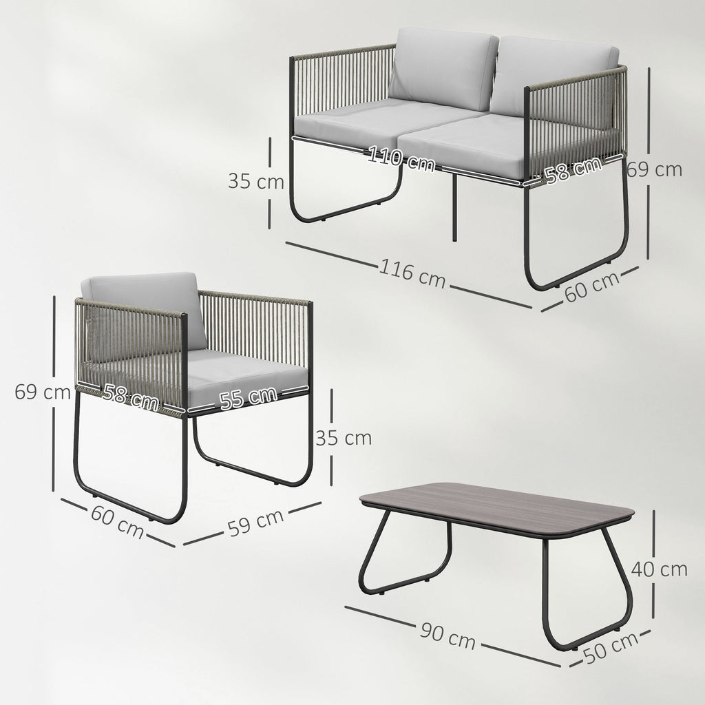 EasyComfort Rattan tuinset 2-zits bank + 2 fauteuils + glazen tafel