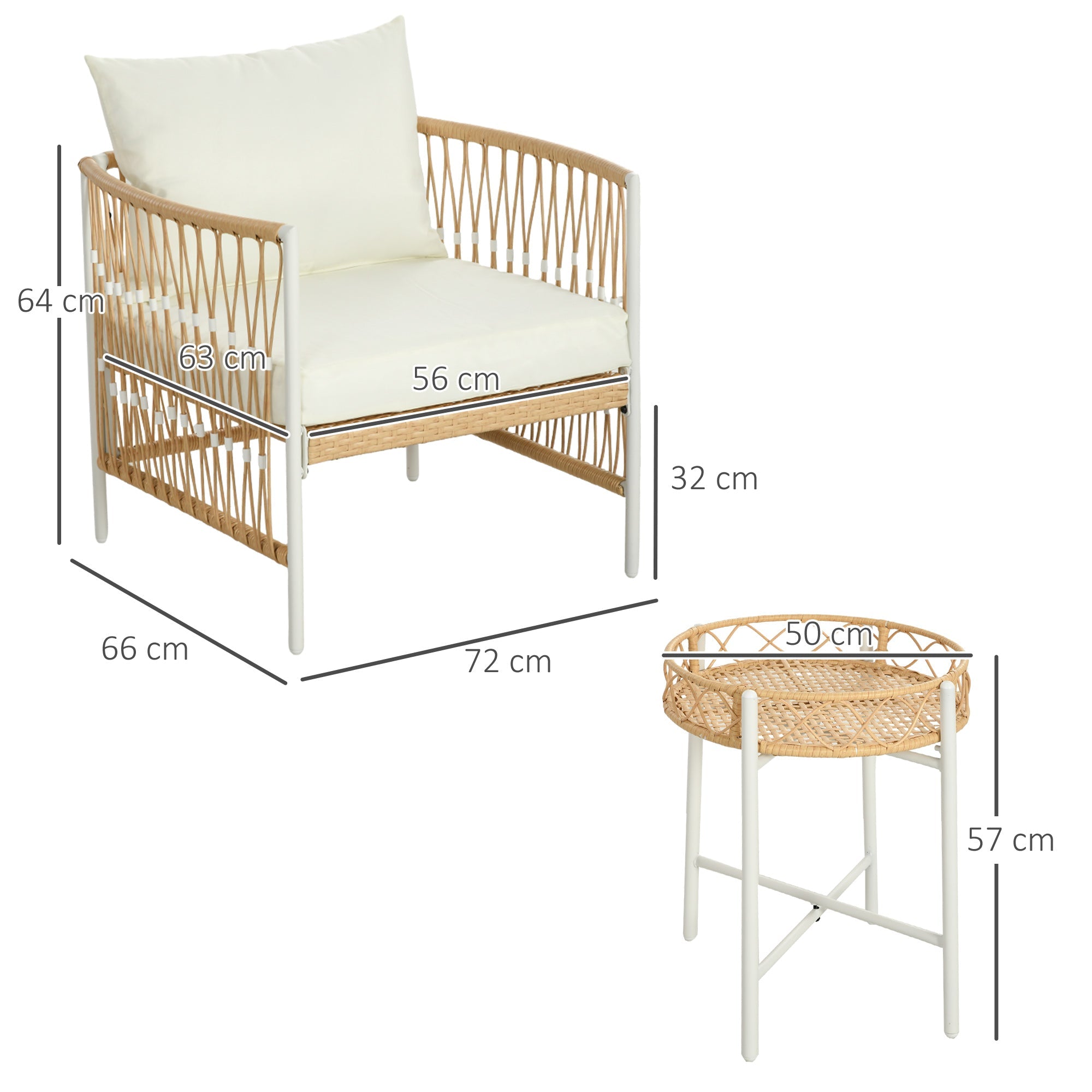 EasyComfort Boho tuinset rattan 2 stoelen + rond tafeltje, geel