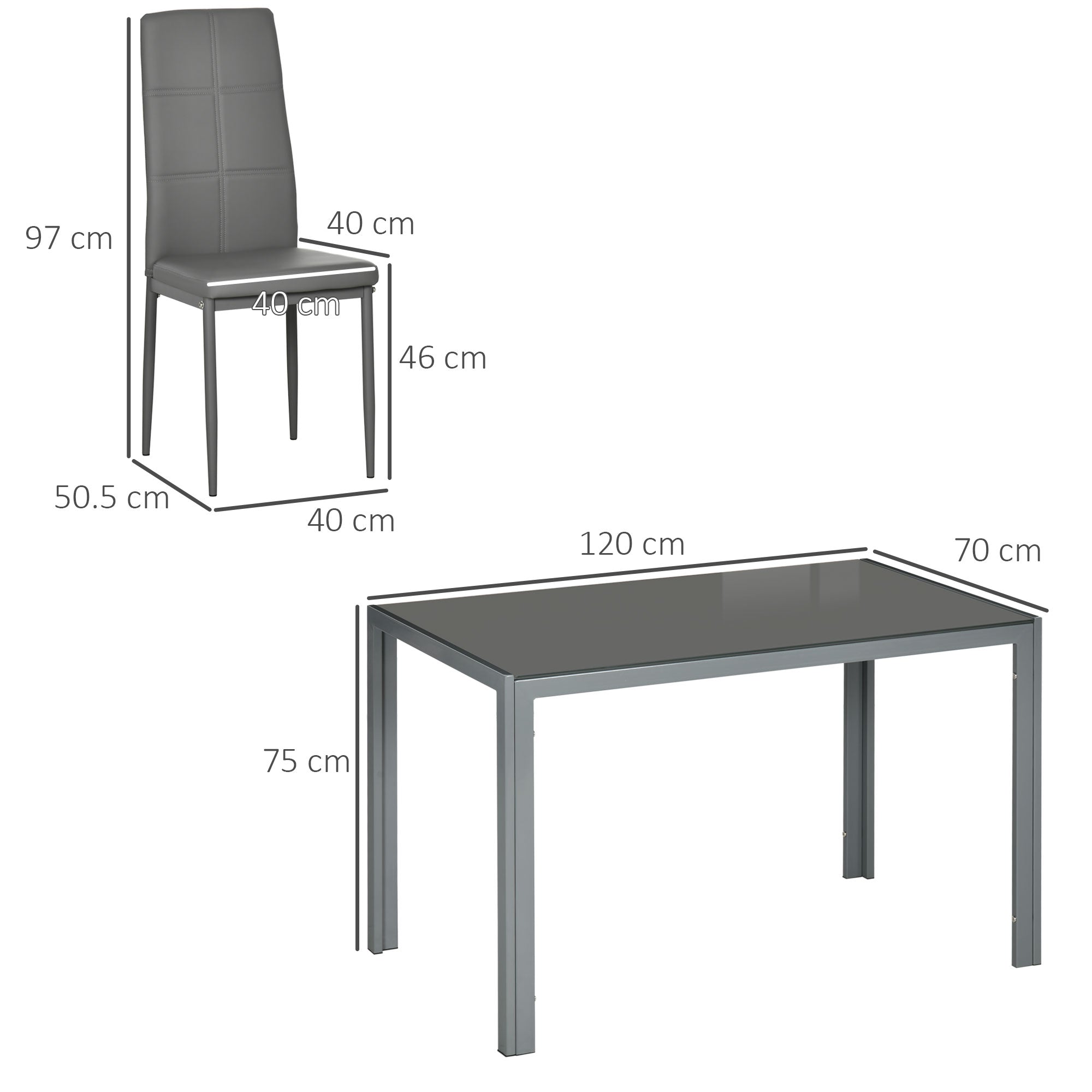 EasyComfort 5-delig eetkamerset, 1 tafel + 4 stoelen, grijs