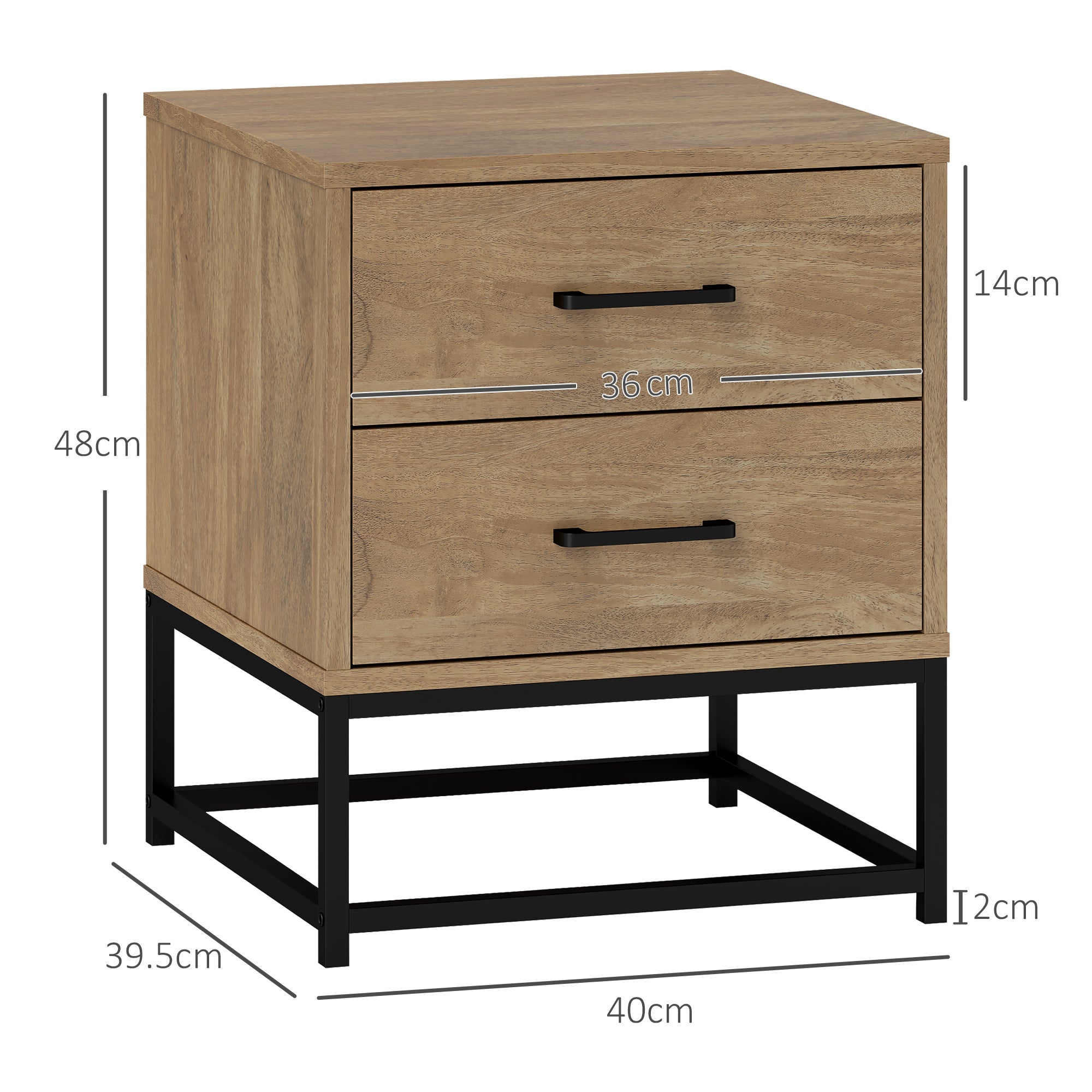 EasyComfort Set van 2 nachtkastjes met 2 lades, industrieel houtlook