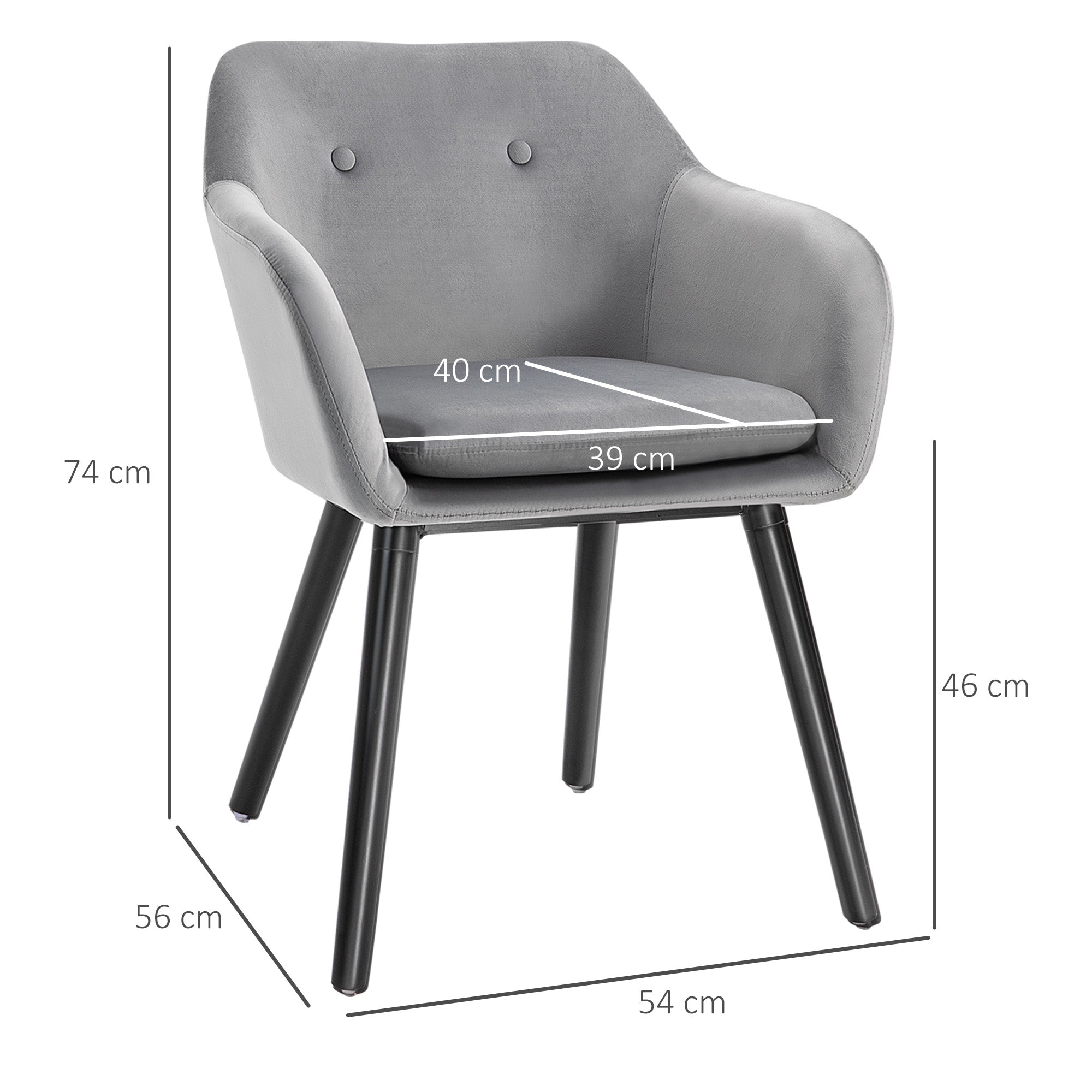 EasyComfort set van 2 eetkamerstoelen met armleuningen, fluweel, 54x56x74 cm