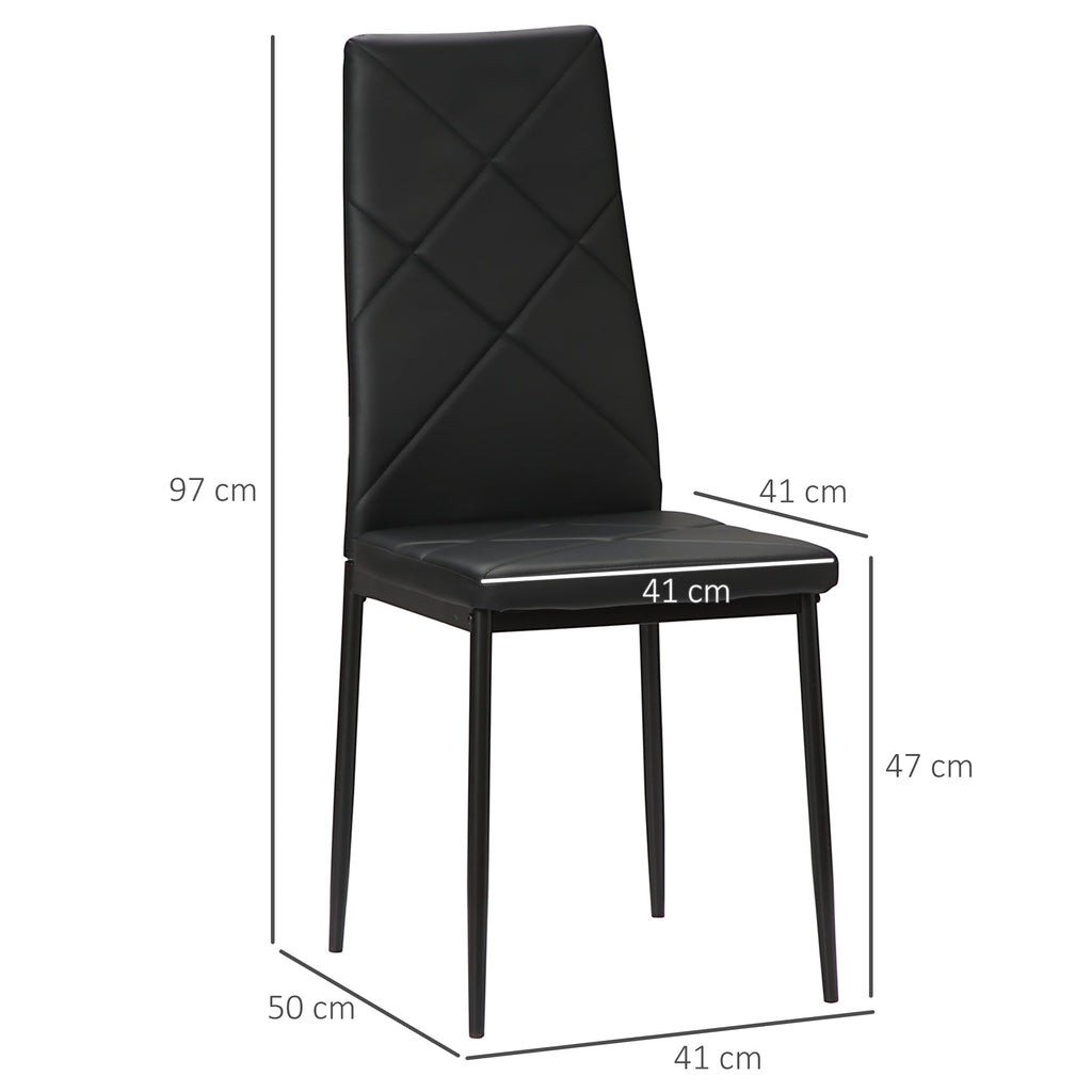 Easycomfort Set di 4 Sedie da Pranzo with Schienale Alto in Finta Pelle e Acciaio, 41x50x97cm, black
