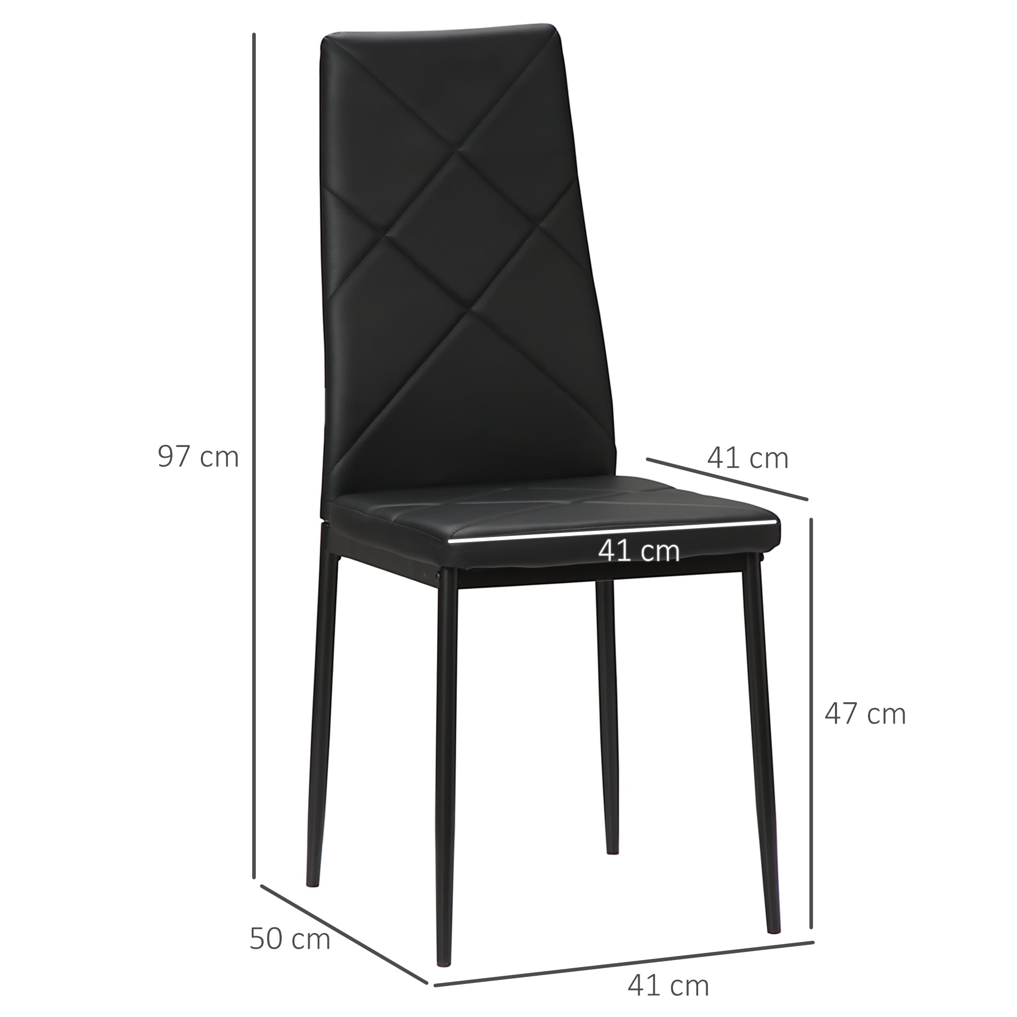 Easycomfort Set di 4 Sedie da Pranzo with Schienale Alto in Finta Pelle e Acciaio, 41x50x97cm, black