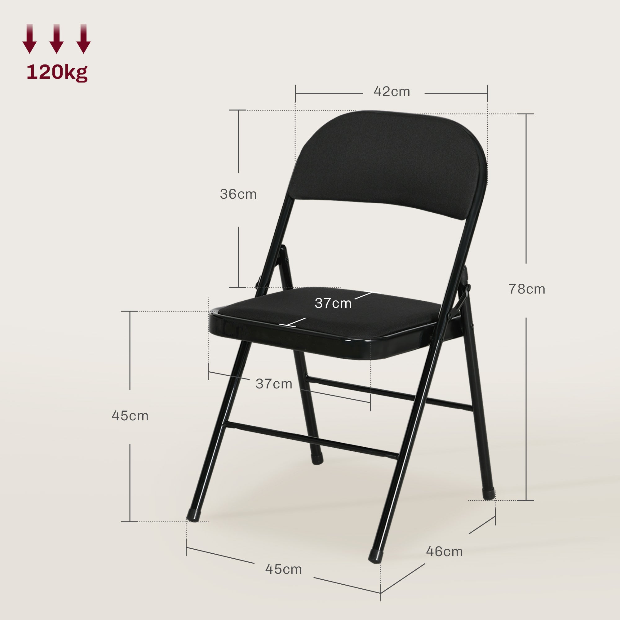 EasyComfort Set di 4 Sedie Pieghevoli with Seduta Imbottita in poliestere e Struttura in Acciaio, black