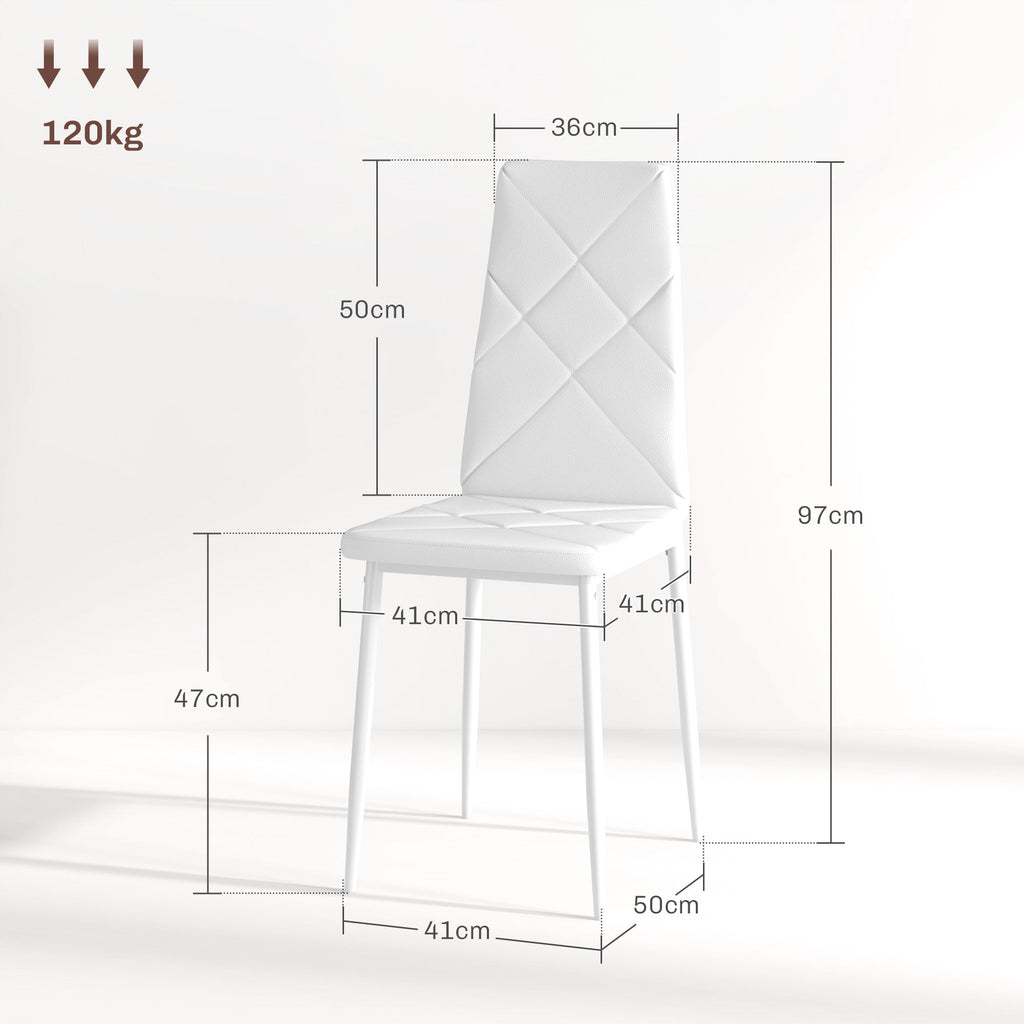 EasyComfort Set di 6 Sedie da Pranzo Moderne with Schienale Alto in Finta Pelle e Acciaio, 41x50x97 cm, white