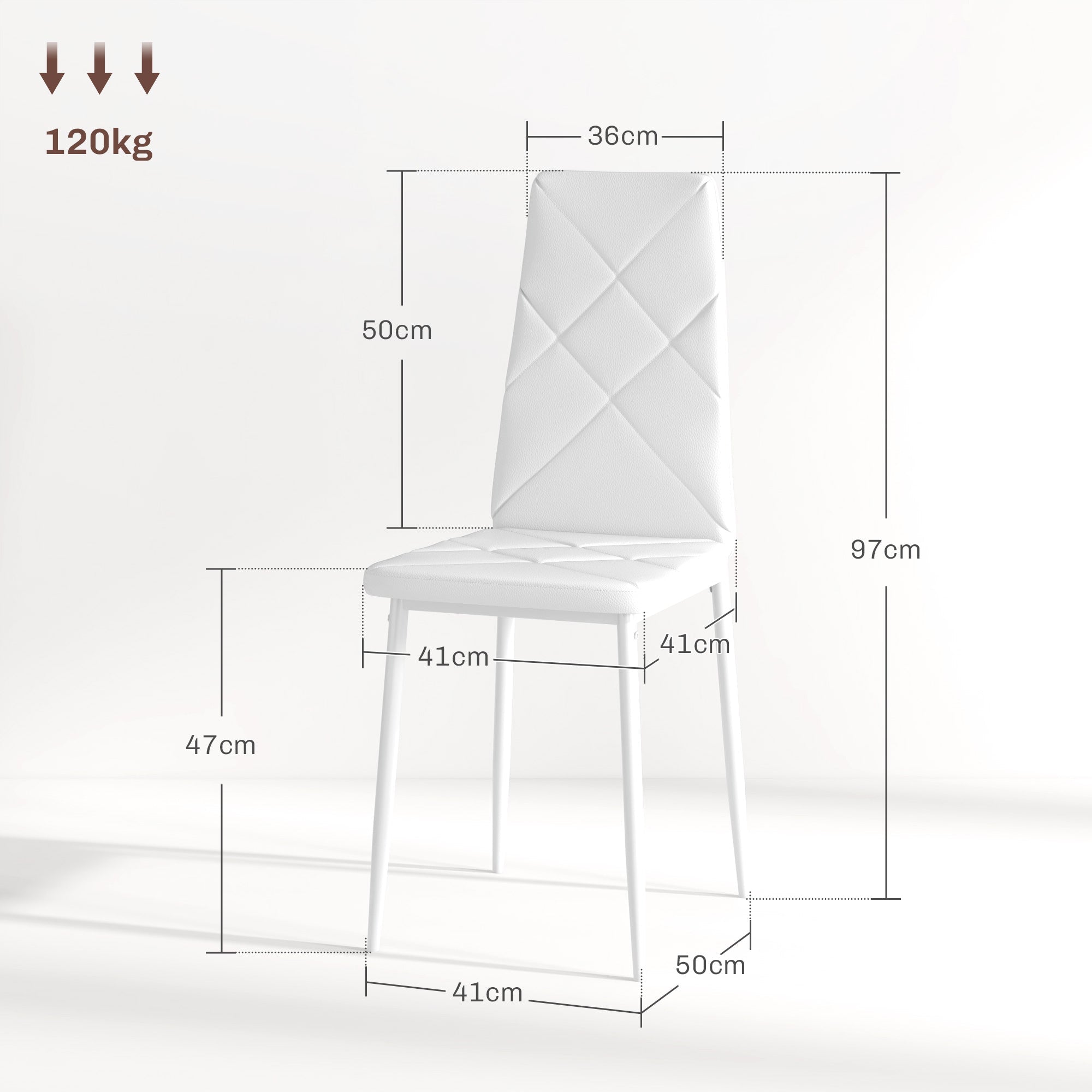 EasyComfort Set di 6 Sedie da Pranzo Moderne with Schienale Alto in Finta Pelle e Acciaio, 41x50x97 cm, white