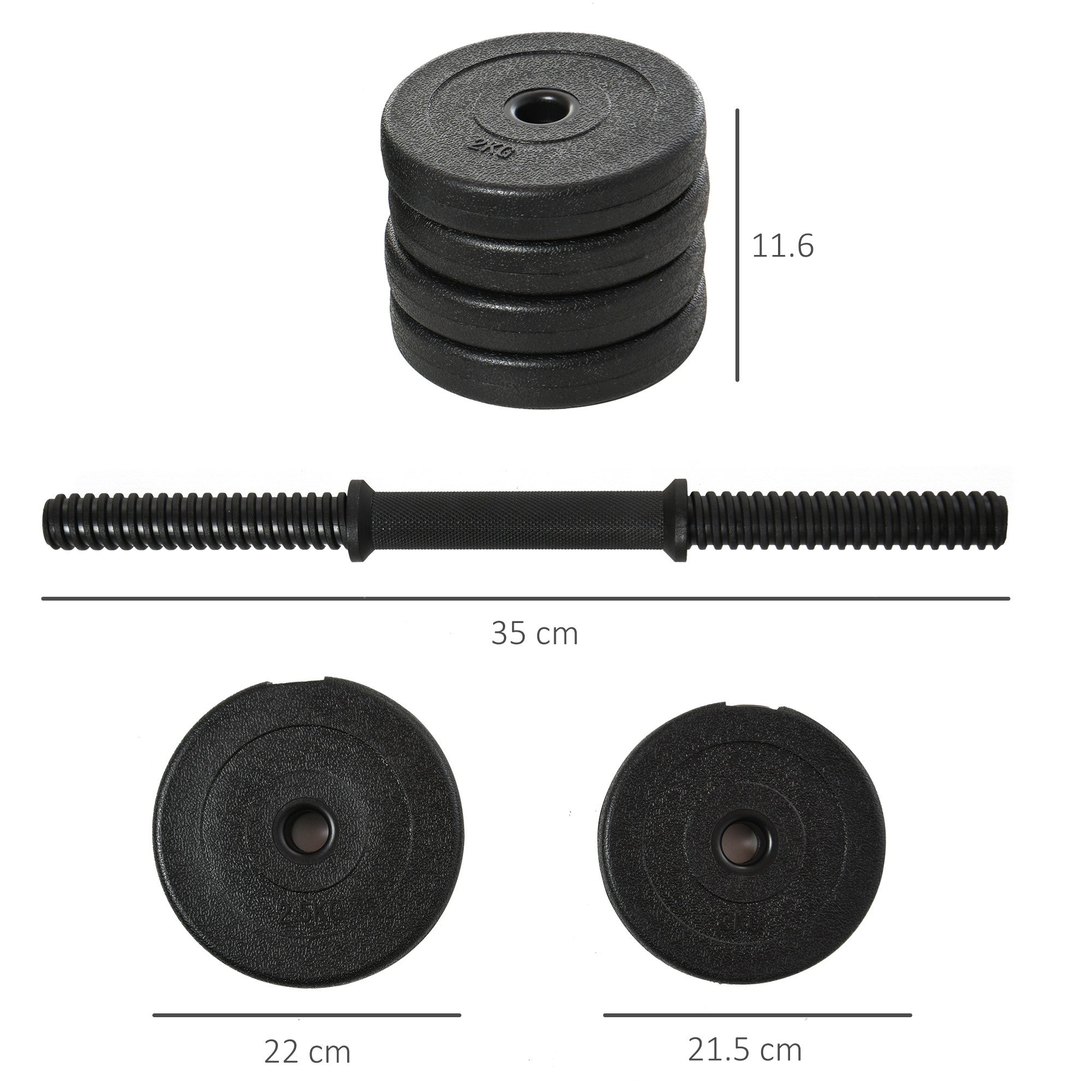 Easycomfort Set Manubri Palestra 20kg (4x2.5kg, 4x2kg) with 8 Dischi da 2kg, 2.5kg, Ø25mm, per Allenamento a Casa