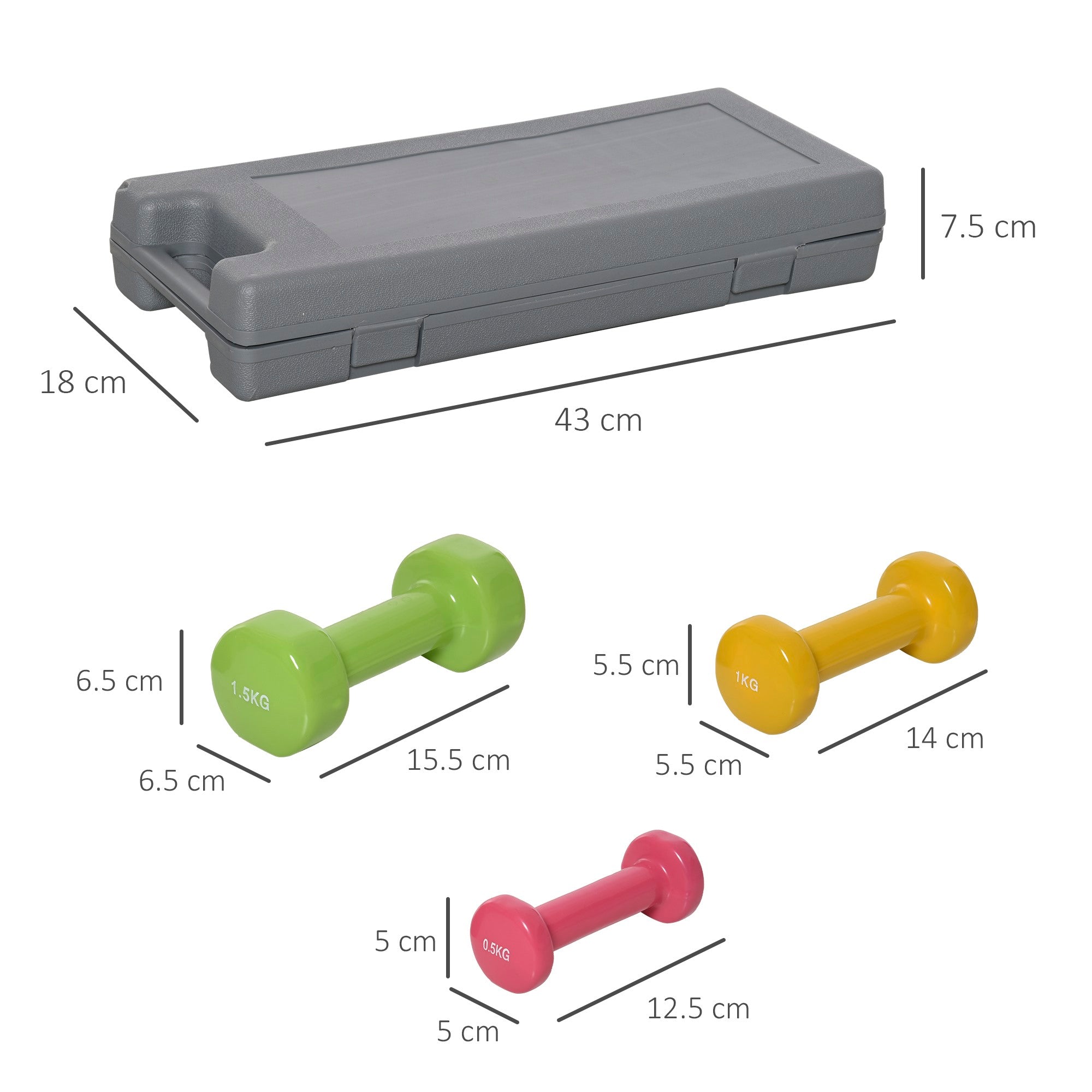 Easycomfort Set Manubri Pesi per Braccia with Valigetta, 6 Manubri da 0.5kg 1kg 1.5kg Acciaio e Rivestimento PU, Rosso Giallo e Verde
