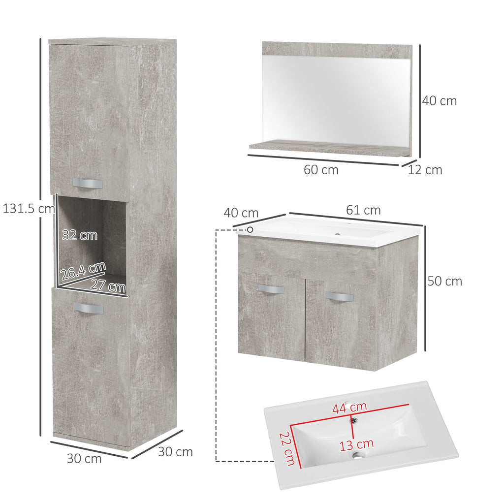 EasyComfort Badkamermeubelset 4-delig met wastafel 60 cm, grijs