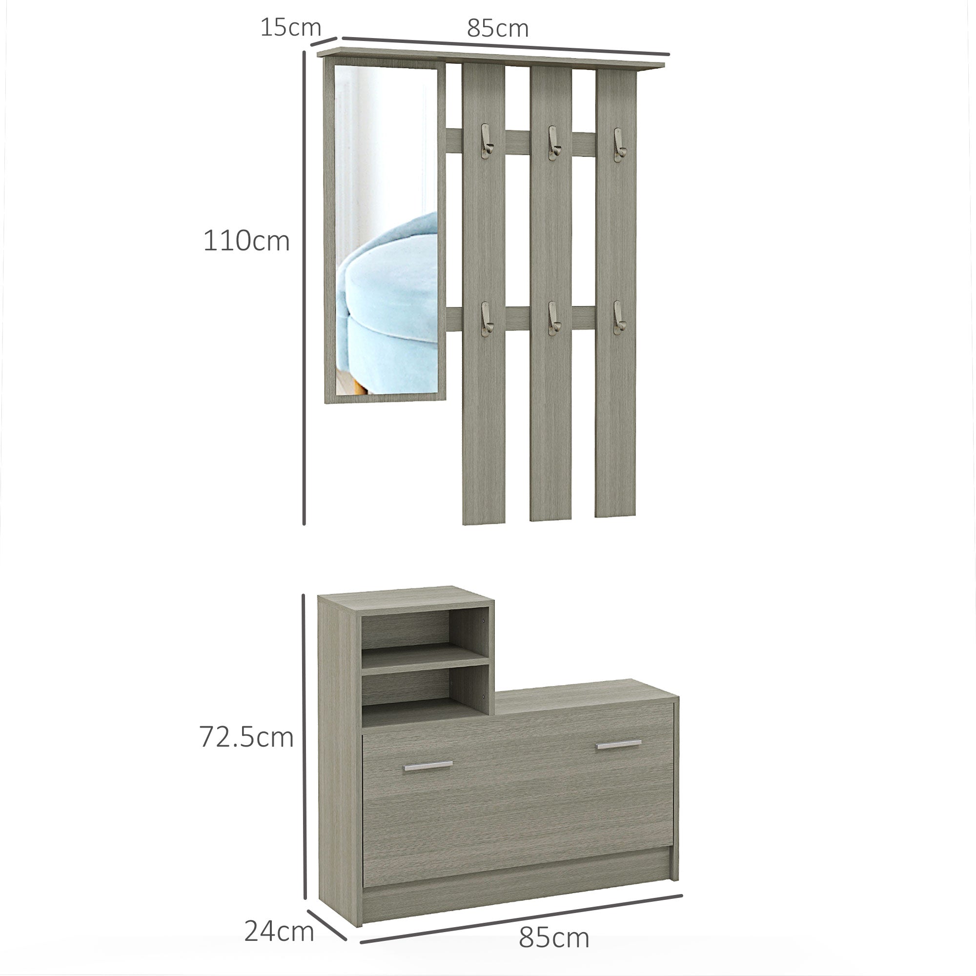 EasyComfort Set Mobili da Ingresso halmeubelset 4‑in‑1 met schoenenbank voor 8 paar