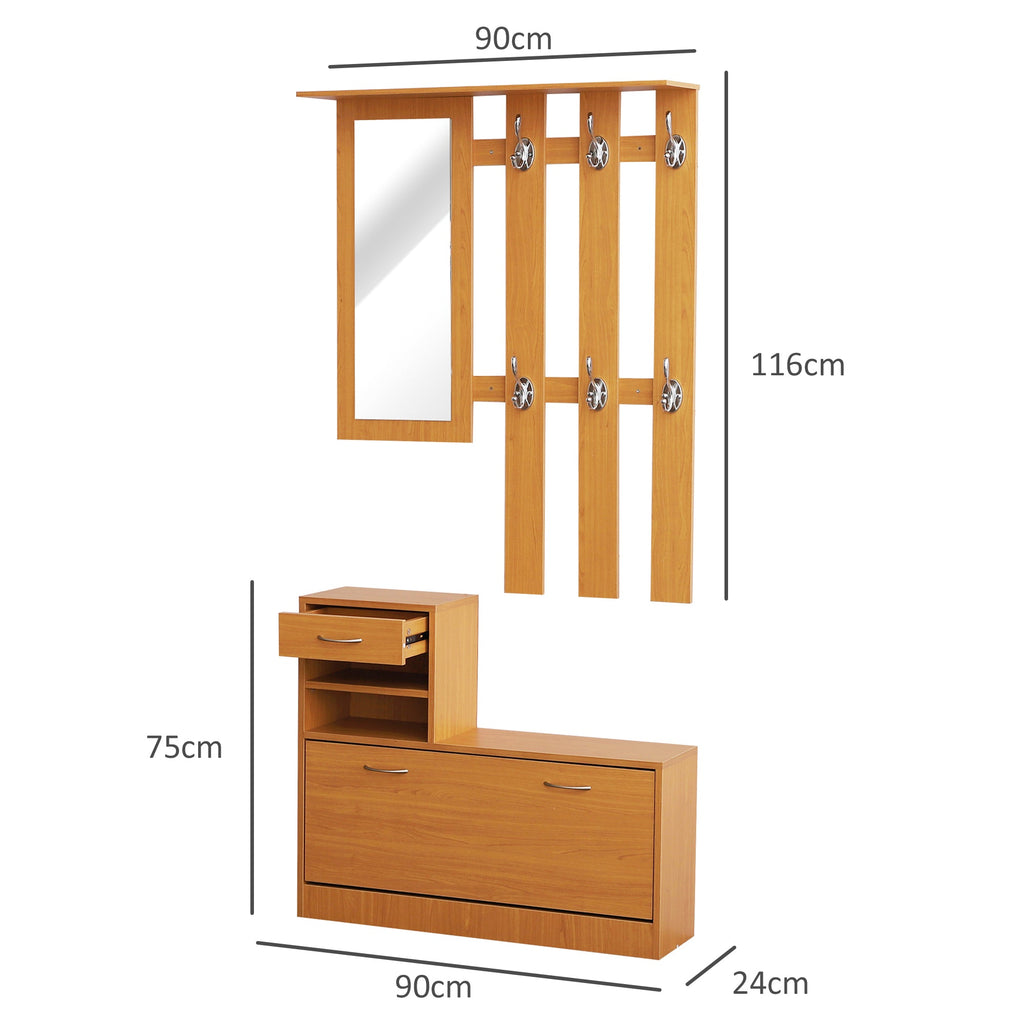 Easycomfort Set Mobili Ingresso Moderno with Scarpiera e Specchio, Appendiabiti da Ingresso with 6 Ganci, 2 Ripiani Regolabili e Cassetti in Legno per Corridoio, 90x24x177 cm, Legno