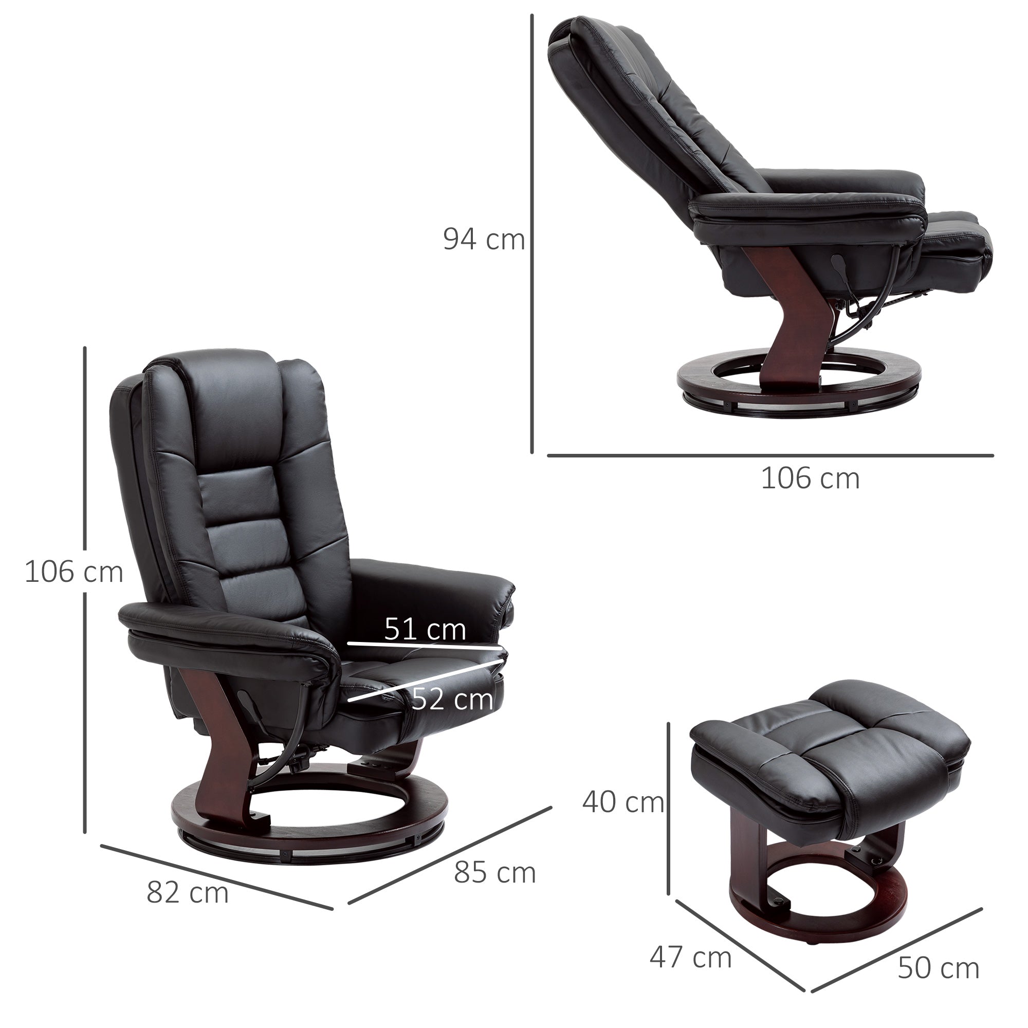 EasyComfort Relax fauteuilset met pouf, draaibaar 360° en verstelbaar
