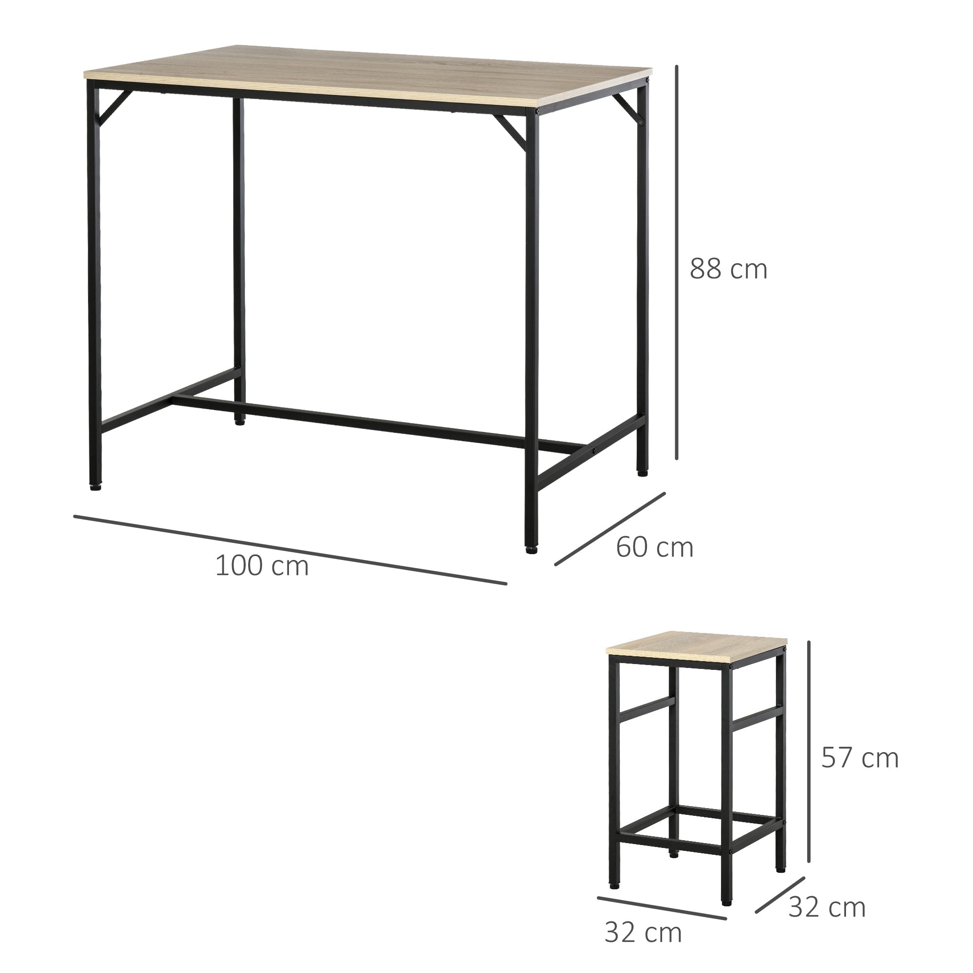 Easycomfort Set Tavolo Alto with 4 Sgabelli Stile Industriale in Metallo e Legno, Rovere Chiaro