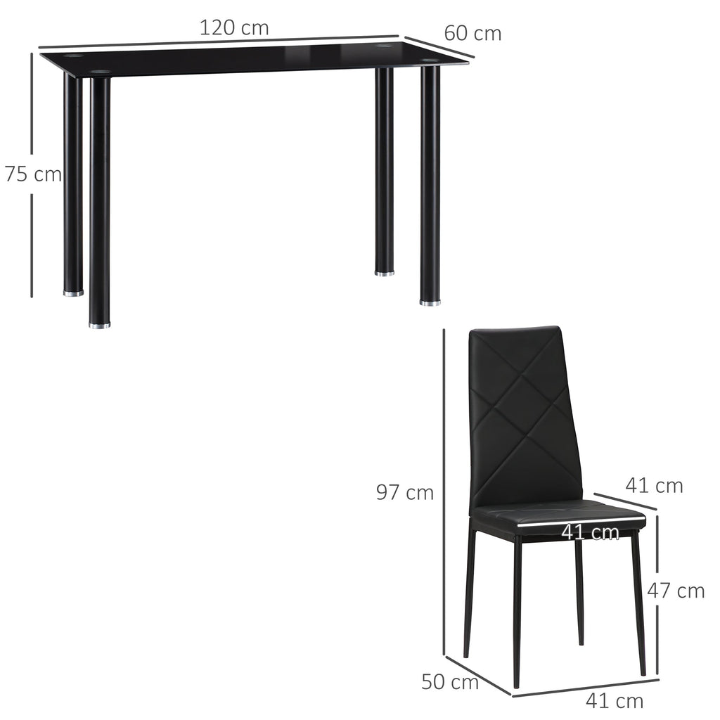 EasyComfort Set Tavolo da Pranzo with 4 Sedie, Piano in Vetro e Sedie Imbottite in Finta Pelle, black