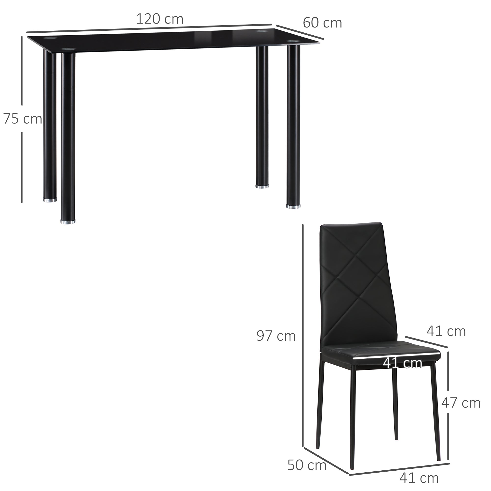 EasyComfort Set Tavolo da Pranzo with 4 Sedie, Piano in Vetro e Sedie Imbottite in Finta Pelle, black