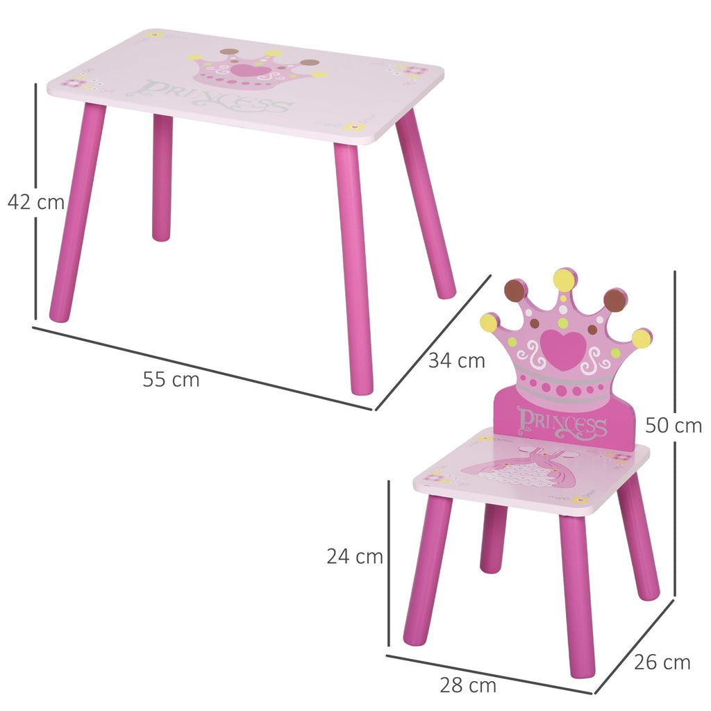 EasyComfort kinderset tafel en 2 stoelen met kroonrugleuning - roze