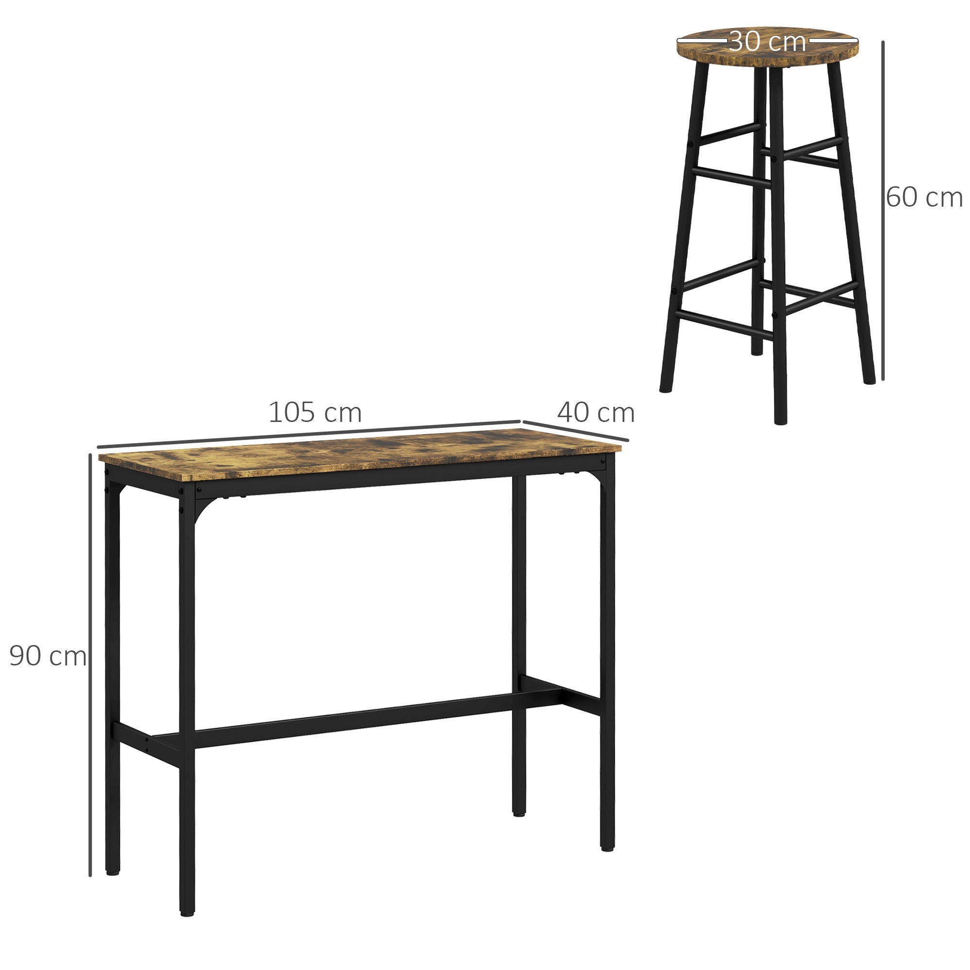 EasyComfort 5-delig barset met tafel en 4 krukken, zwart/bruin