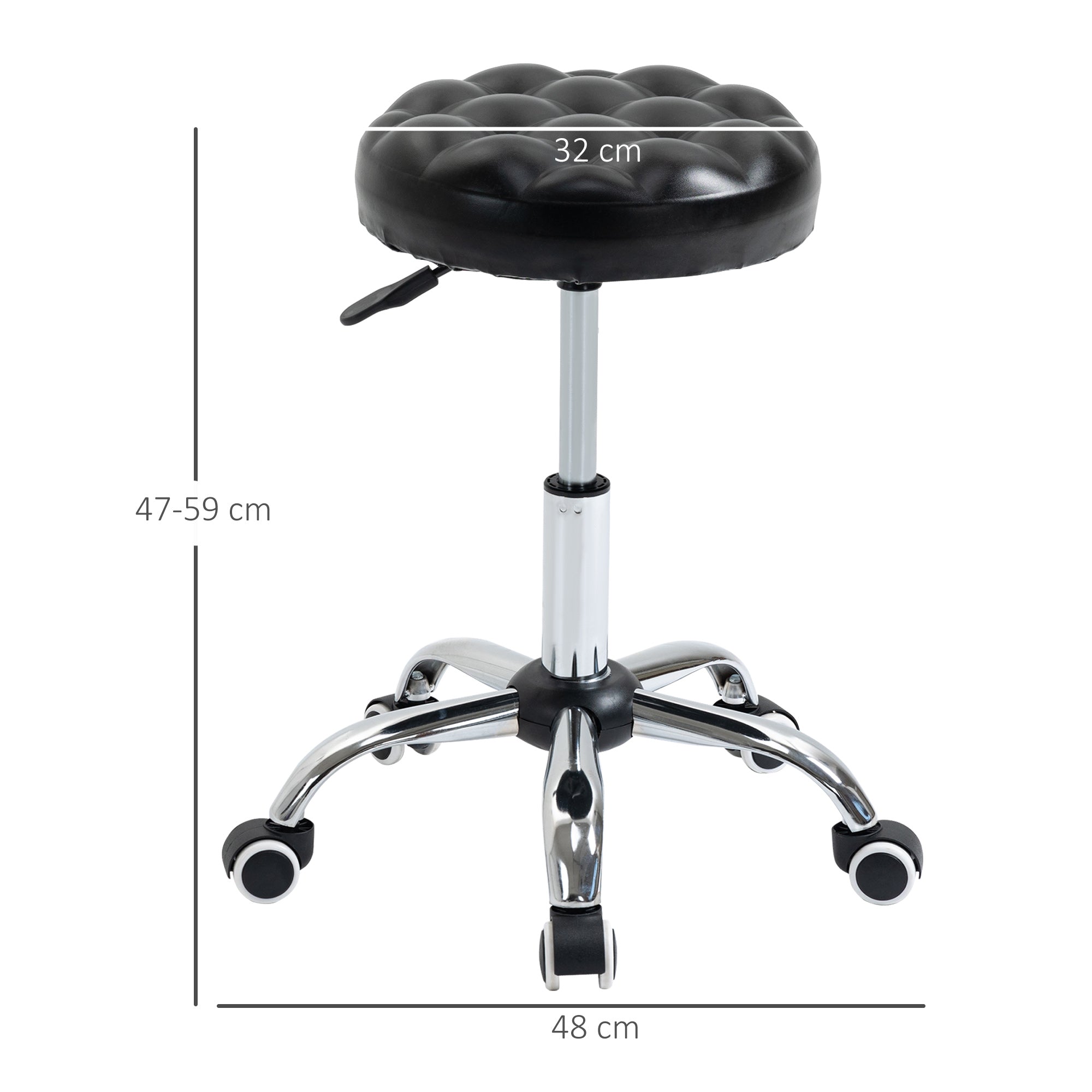 Easycomfort Sgabello ad Altezza Regolabile with 5 Ruote, in Acciaio, Gommapiuma e pelle PU, ?48x47-59Acm