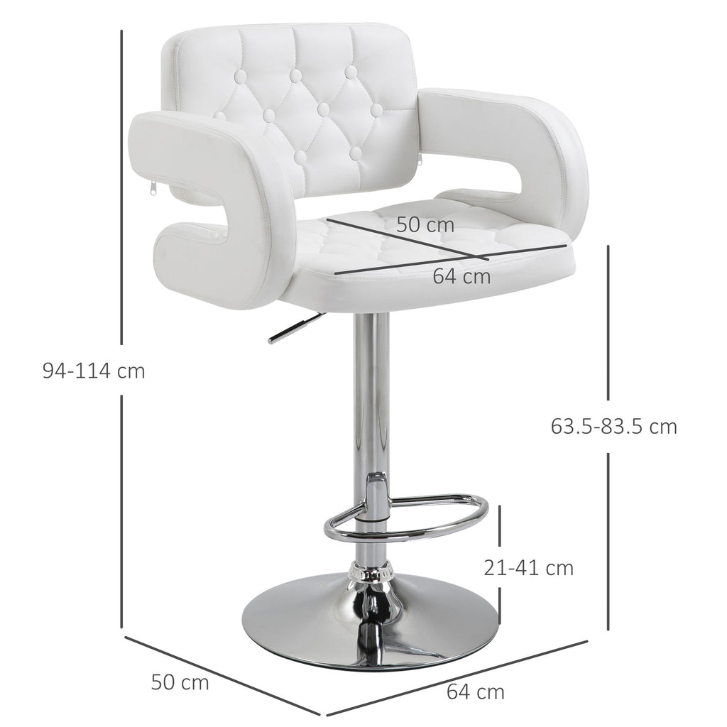 EasyComfort Sgabello Alto Moderno da Bar with Schienale e Braccioli, Regolabile e Girevole, per Cucina o Pub, 64x50x94-114cm, Bianca