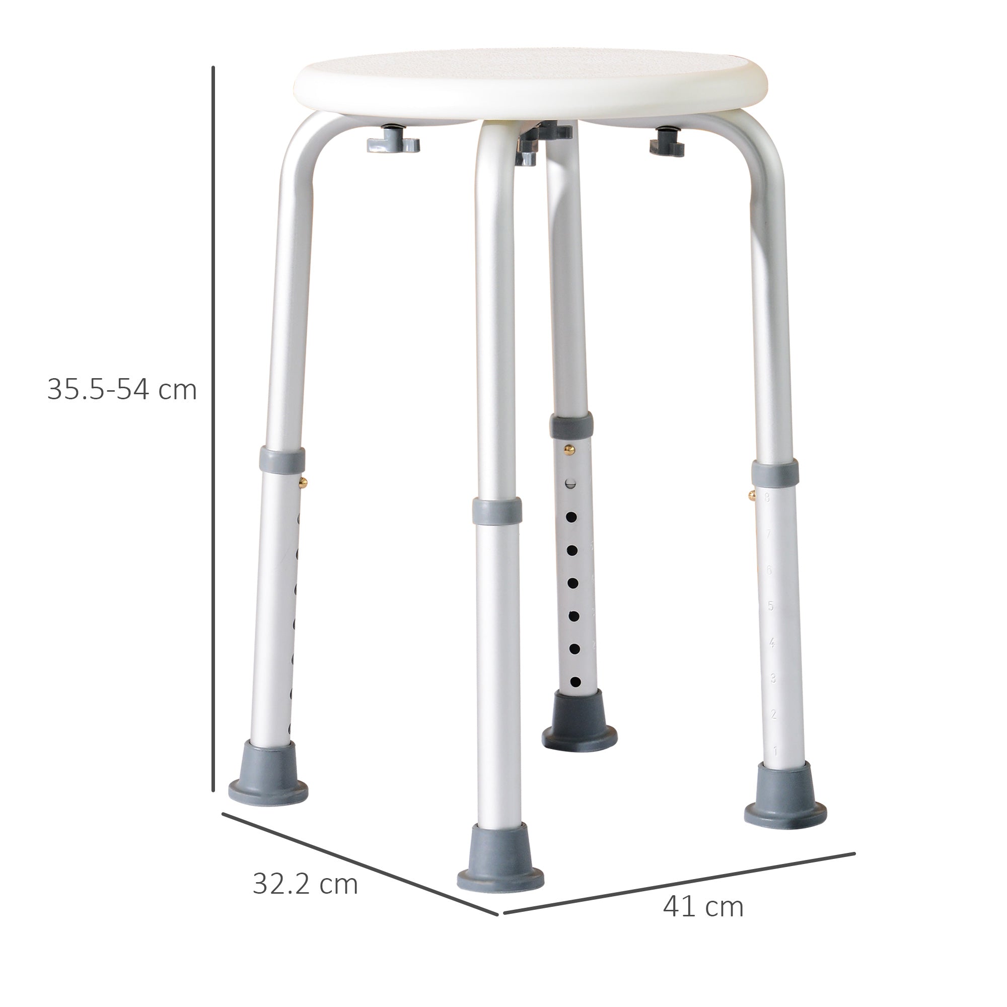 Easycomfort Sgabello da Doccia per Anziani with Ausilio Rotondo, Sedia da Bagno per Disabili with Altezza Regolabile 8 Posizioni, Piedini Antiscivolo, in Alluminio e PE, white