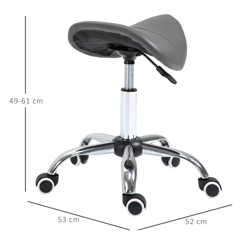 Easycomfort Sgabello da Lavoro a Sella with Ruote e Altezza Regolabile per Negozi Parrucchiere e Tattoo, 52x53x49-61cm Grigio