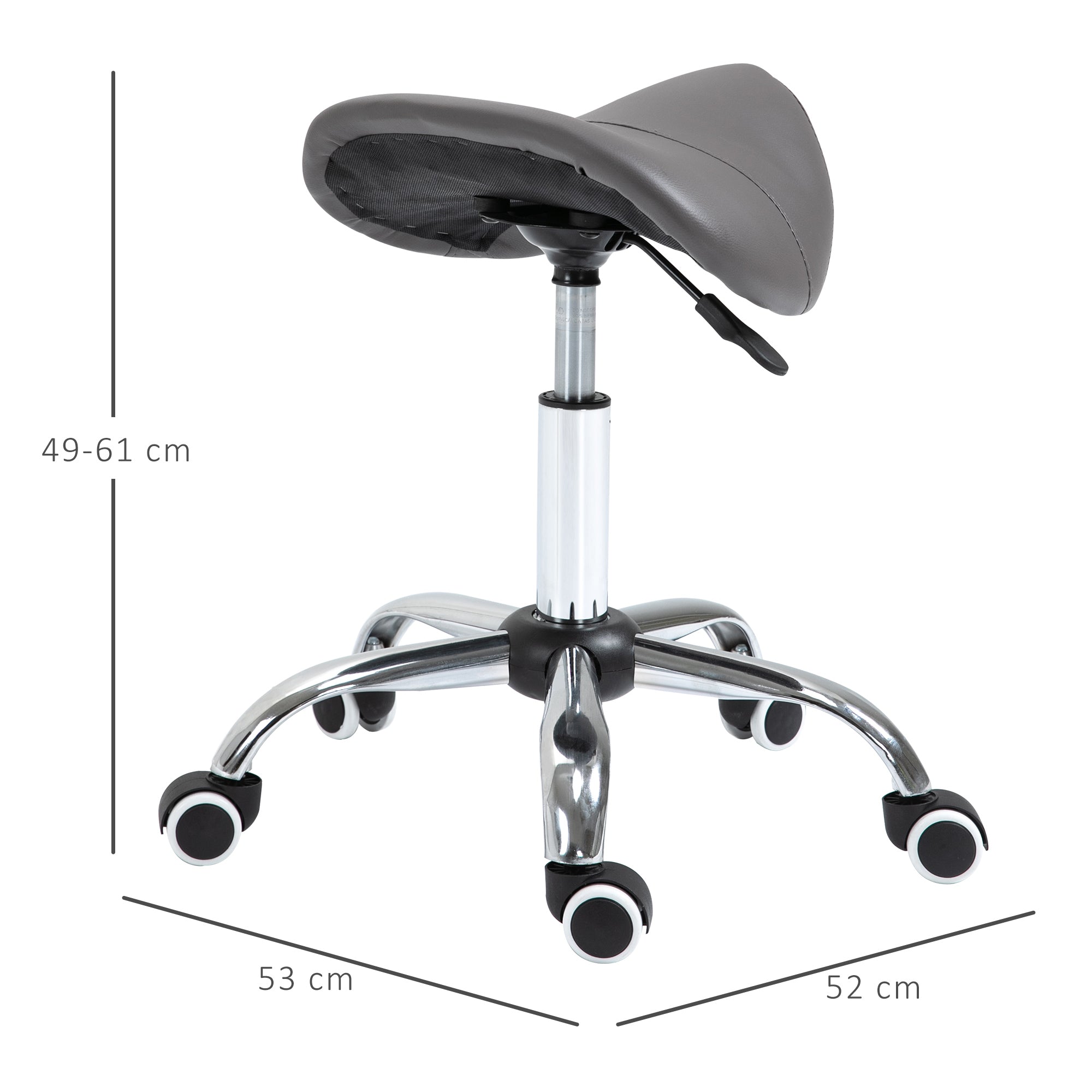 Easycomfort Sgabello da Lavoro a Sella with Ruote e Altezza Regolabile per Negozi Parrucchiere e Tattoo, 52x53x49-61cm Grigio