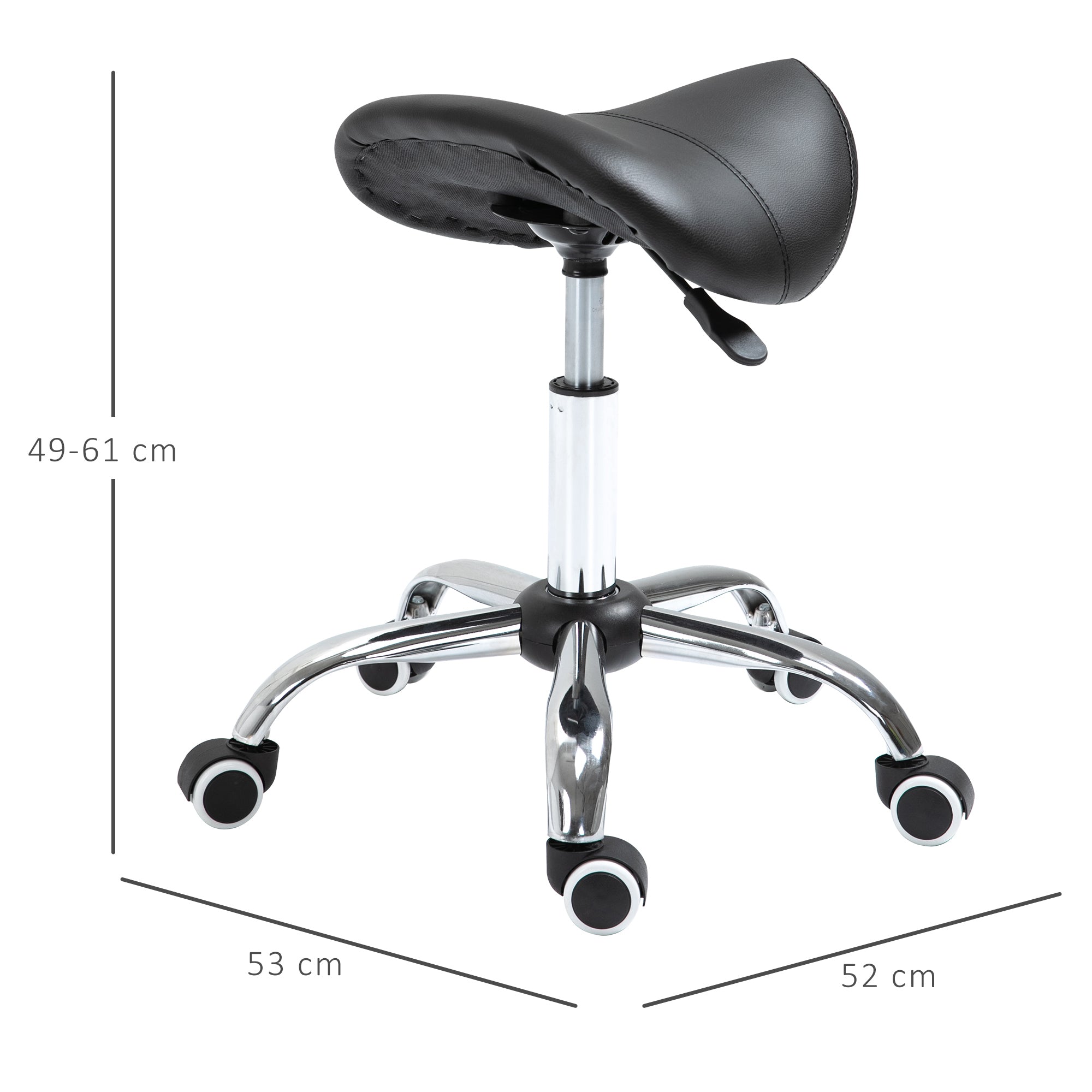 Easycomfort Sgabello da Lavoro a Sella with Ruote e Altezza Regolabile per Negozi Parrucchiere e Tattoo, 52x53x49-61cm black