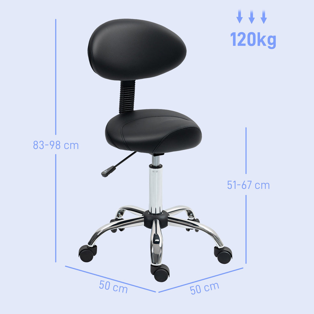 EasyComfort Sgabello Estetista with Ruote e Schienale, Altezza Regolabile e Seduta Girevole in Finta Pelle, black