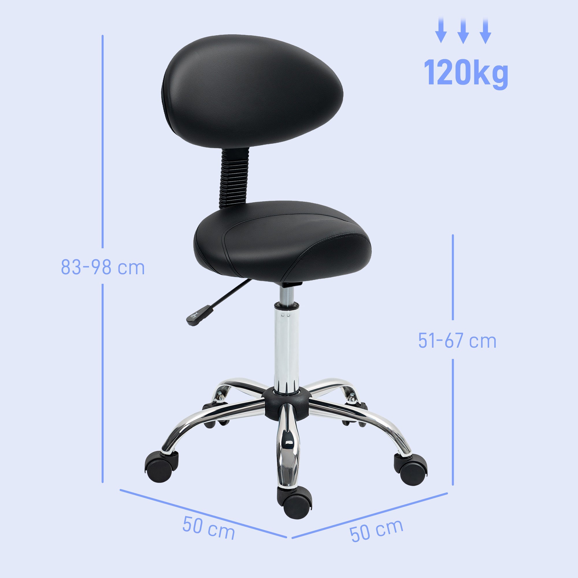 EasyComfort Sgabello Estetista with Ruote e Schienale, Altezza Regolabile e Seduta Girevole in Finta Pelle, black