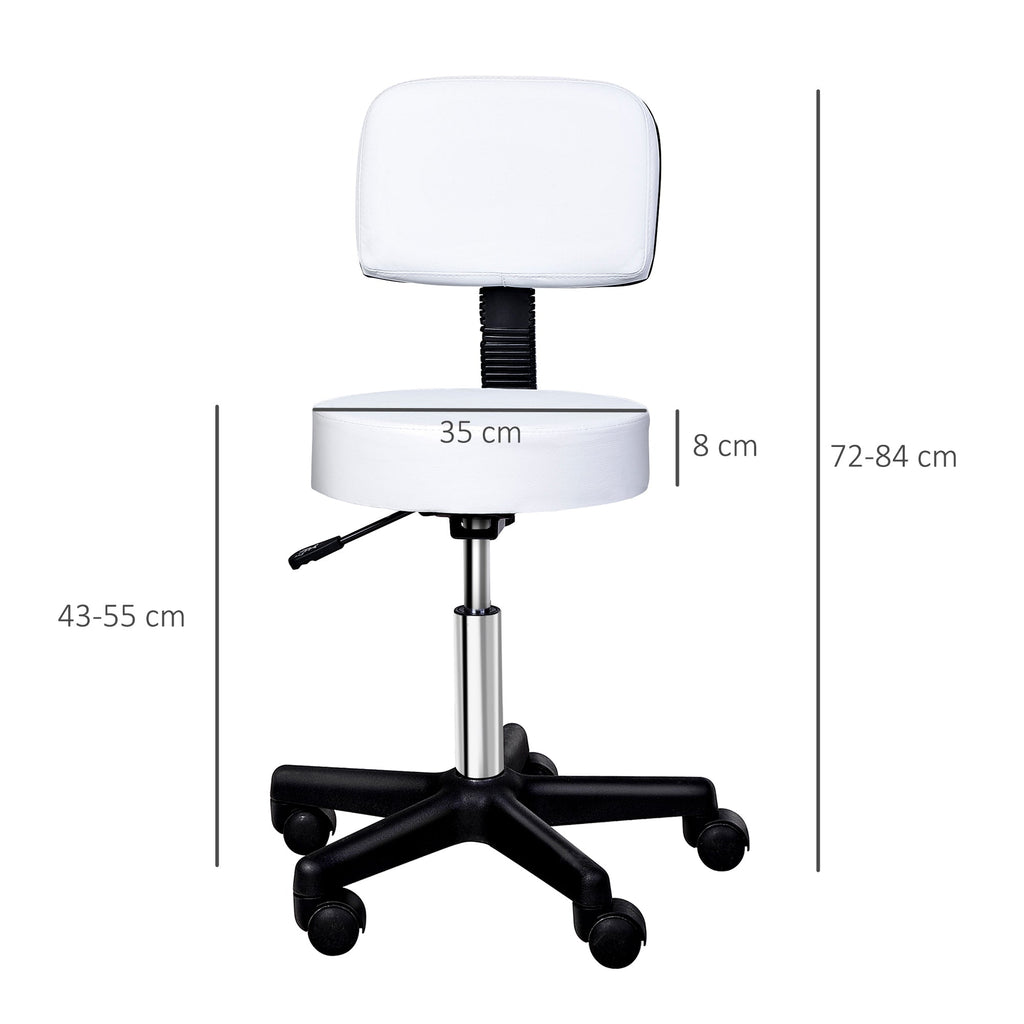 Easycomfort Sgabello Girevole with Schienale, Altezza Regolabile e 5 Ruote in pelle PU Bianca per Casa o Negozio
