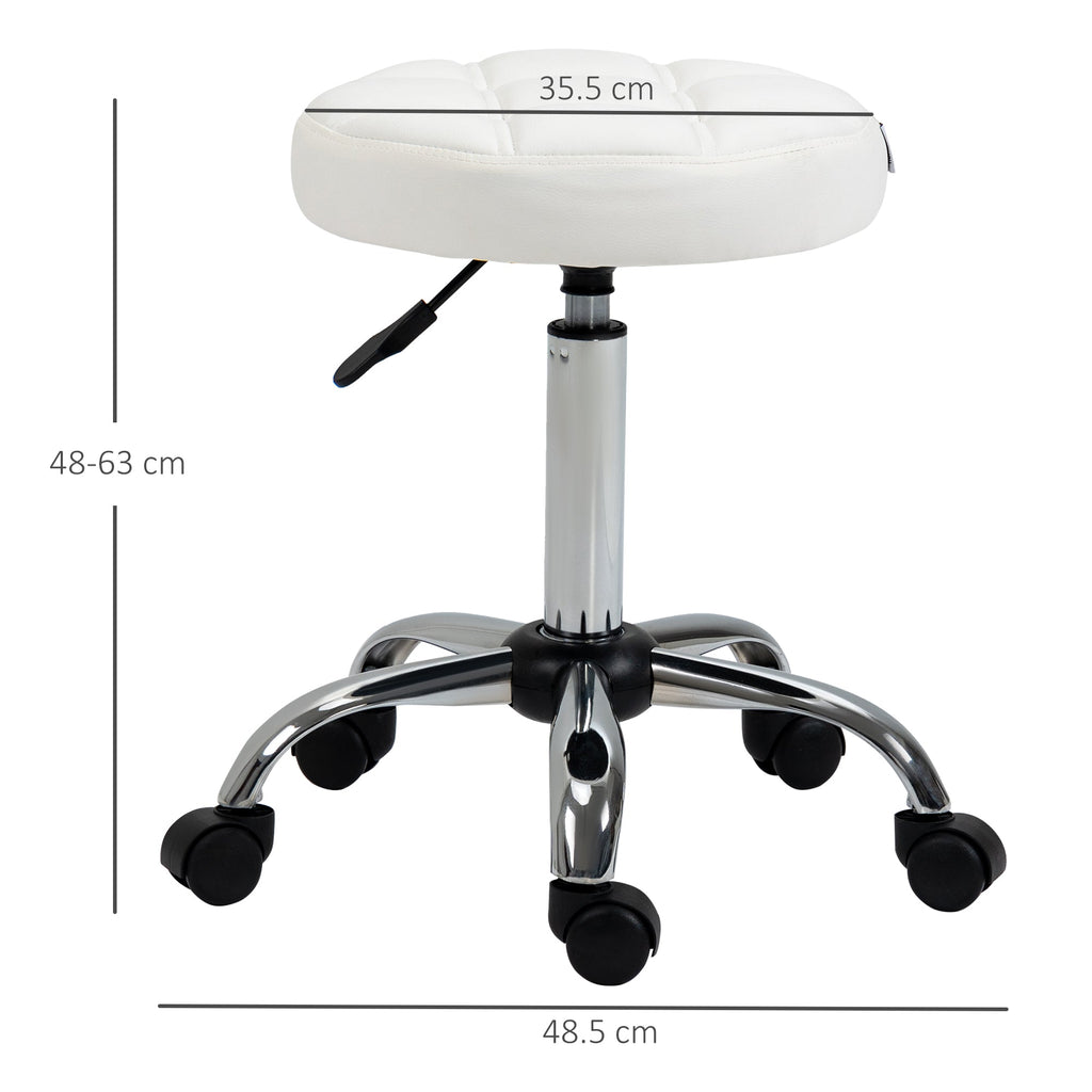 EasyComfort Sgabello Girevole Rotondo with Ruote, Altezza Regolabile e Rivestimento in Finta Pelle, white