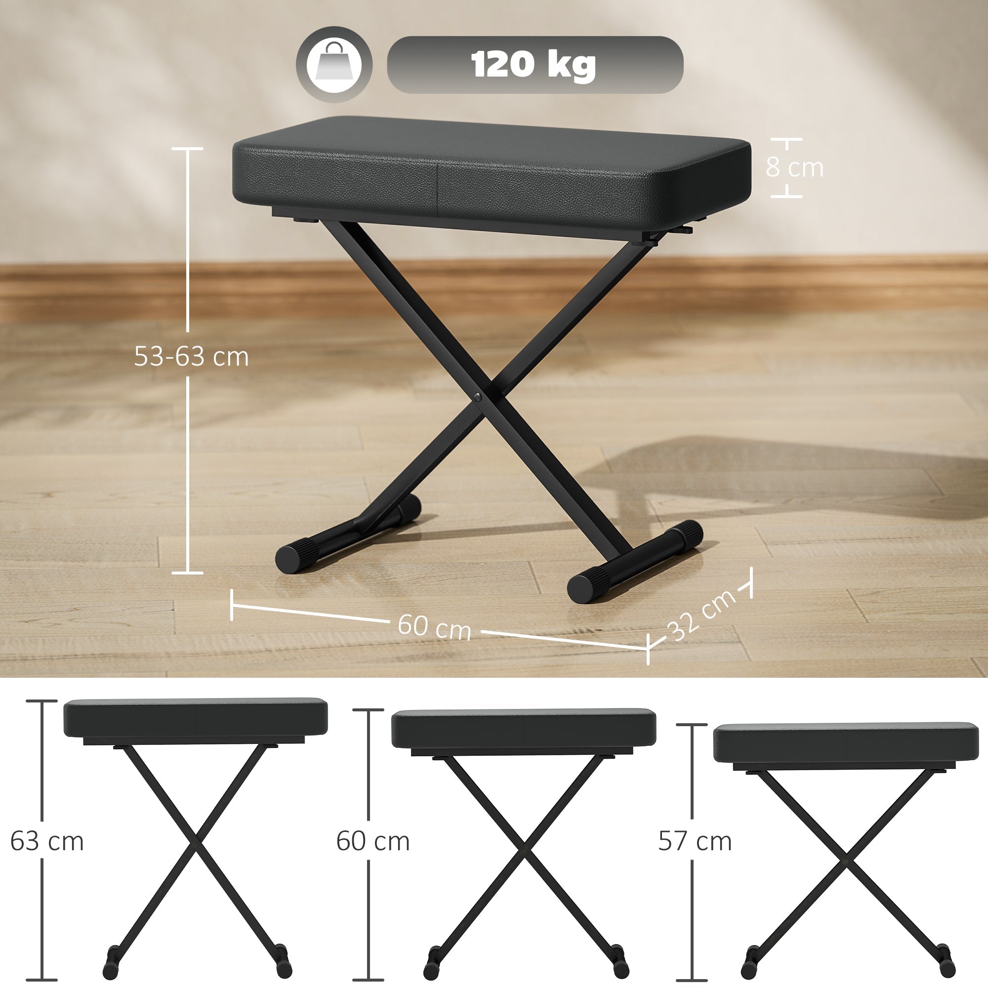 EasyComfort Sgabello pianokruk verstelbaar 53–63 cm, vouwbaar