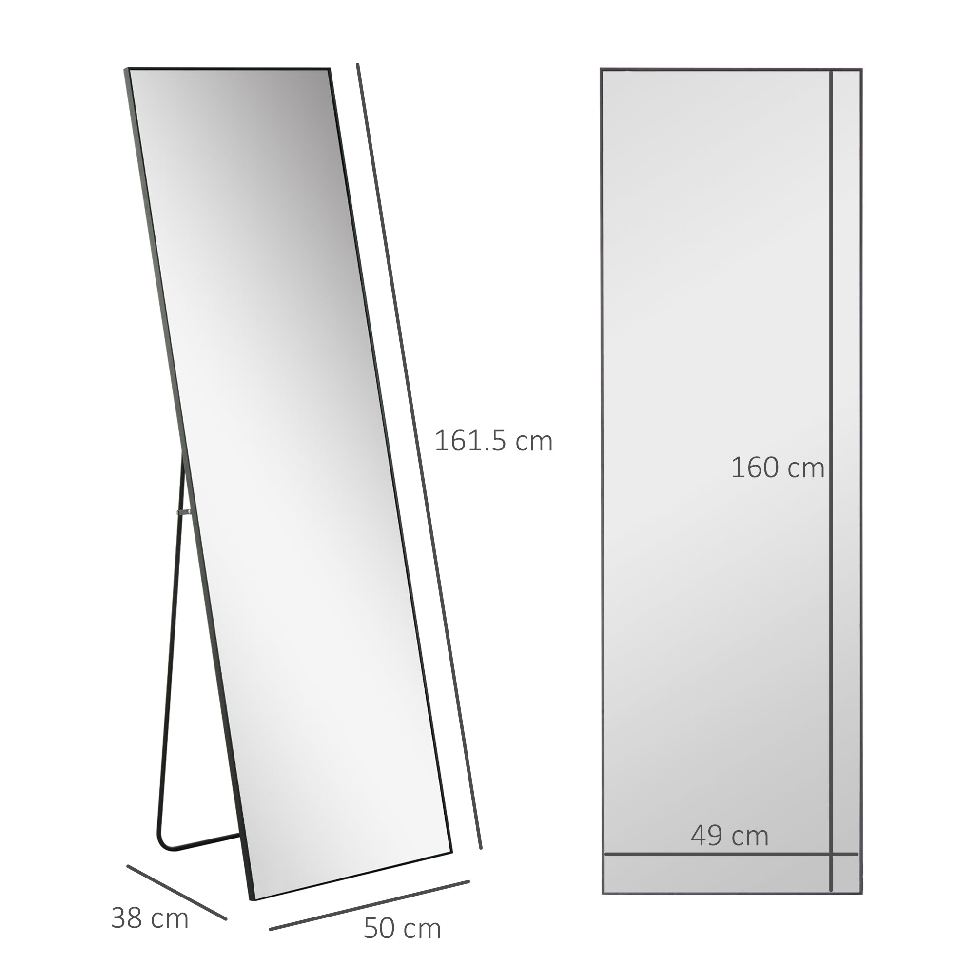 EasyComfort Spiegel staand of wand volle lengte 50x2x161.5 cm zwart