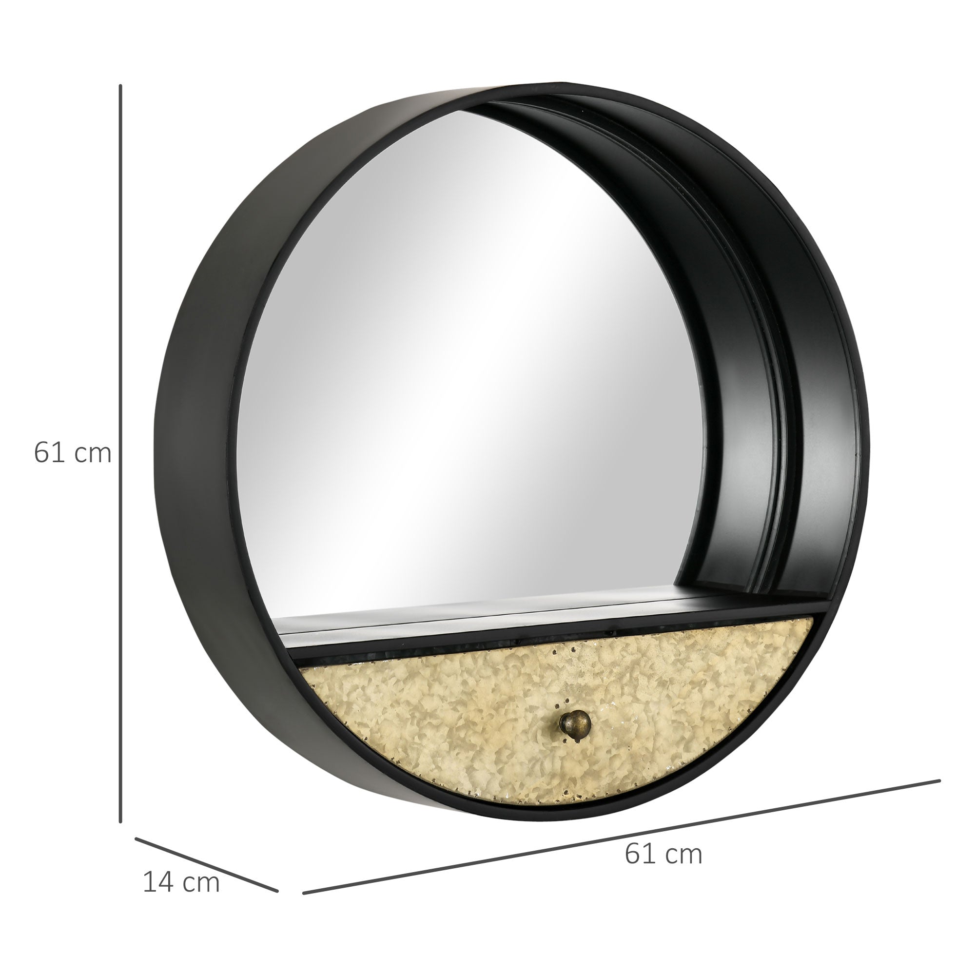 EasyComfort Spiegel rond Ø61 cm met lade en metalen rand (zwart)
