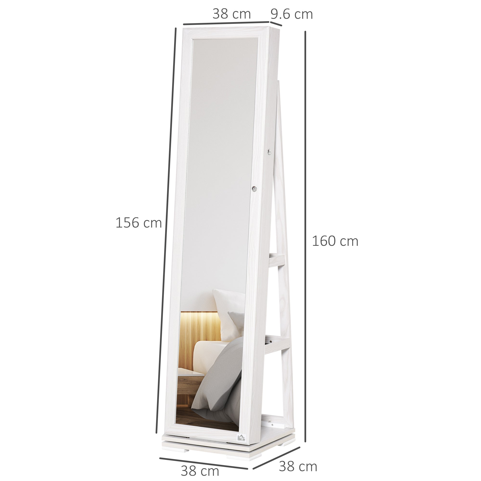 EasyComfort draaibare sieradenkast met spiegel 38x38x160 cm