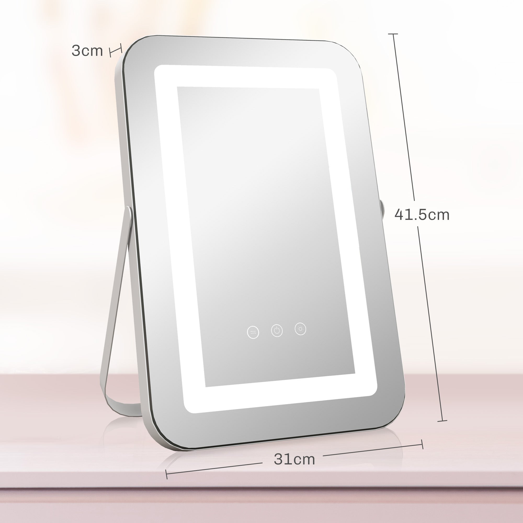 EasyComfort Make-upspiegel met 3-kleur verlichting, USB en 10x vergroot, 31x41,5 cm