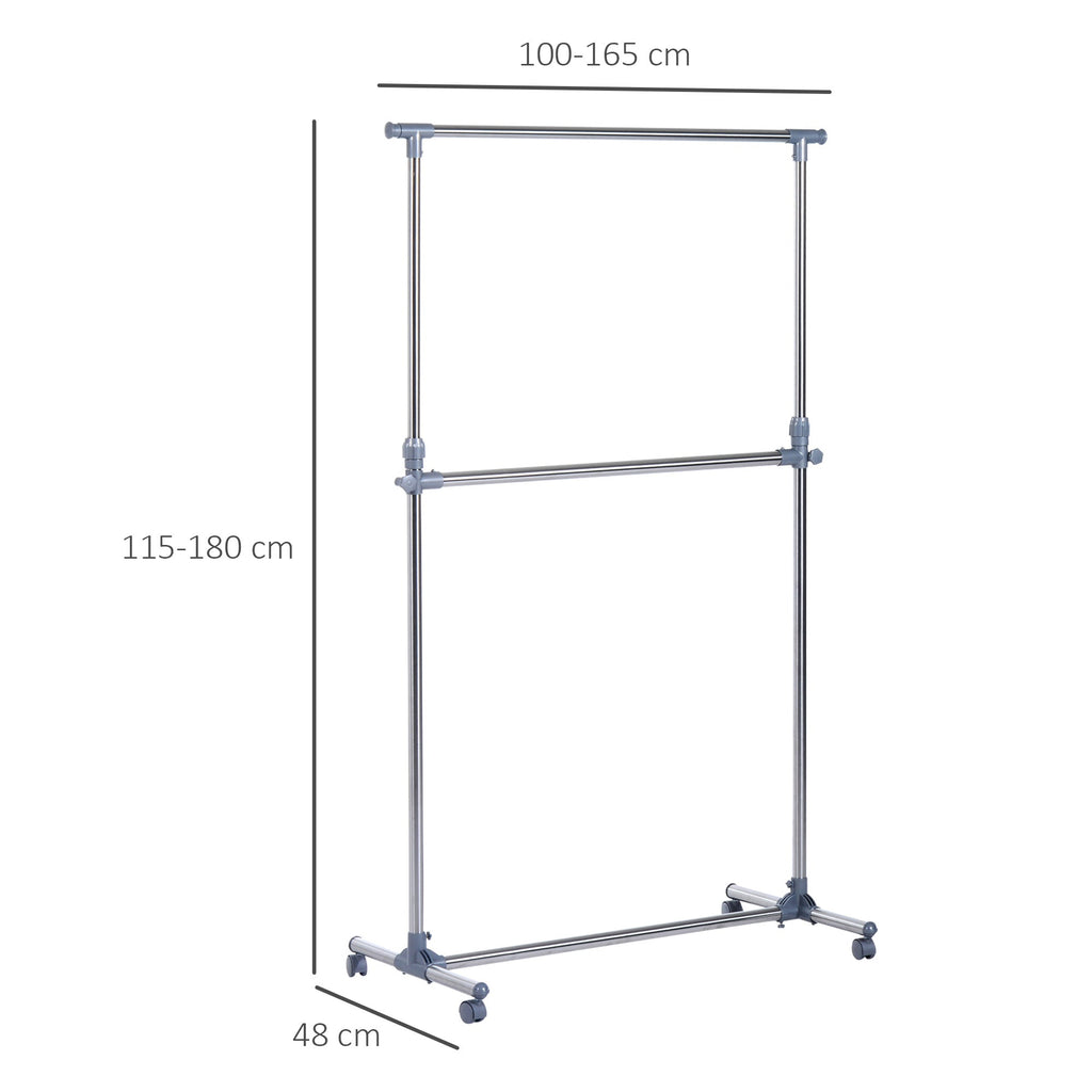 Easycomfort Stender Appendiabiti with Altezza ed Estensione Regolabili, 4 Ruote Girevoli, Acciaio Inox e ABS, 165x48x180cm