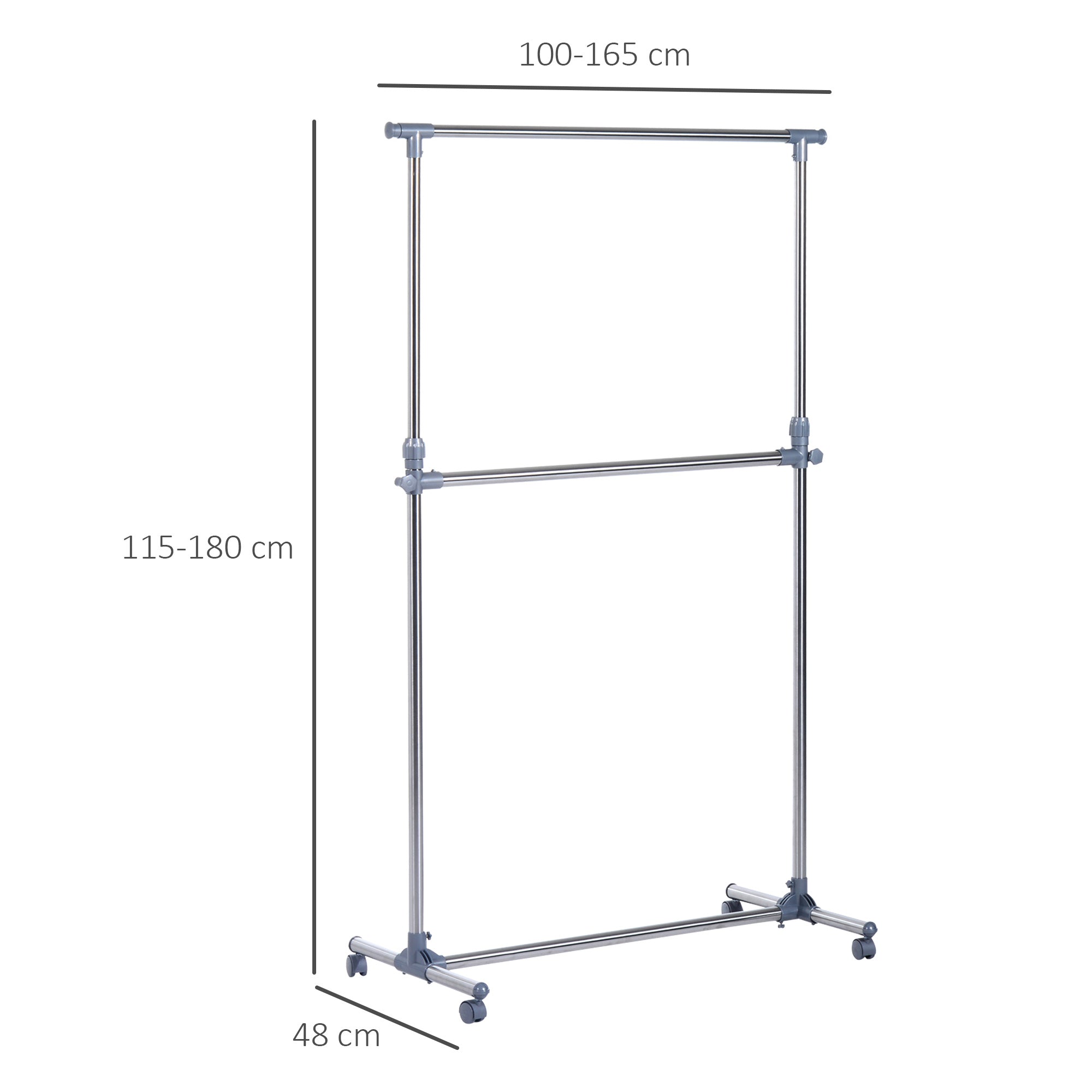 Easycomfort Stender Appendiabiti with Altezza ed Estensione Regolabili, 4 Ruote Girevoli, Acciaio Inox e ABS, 165x48x180cm