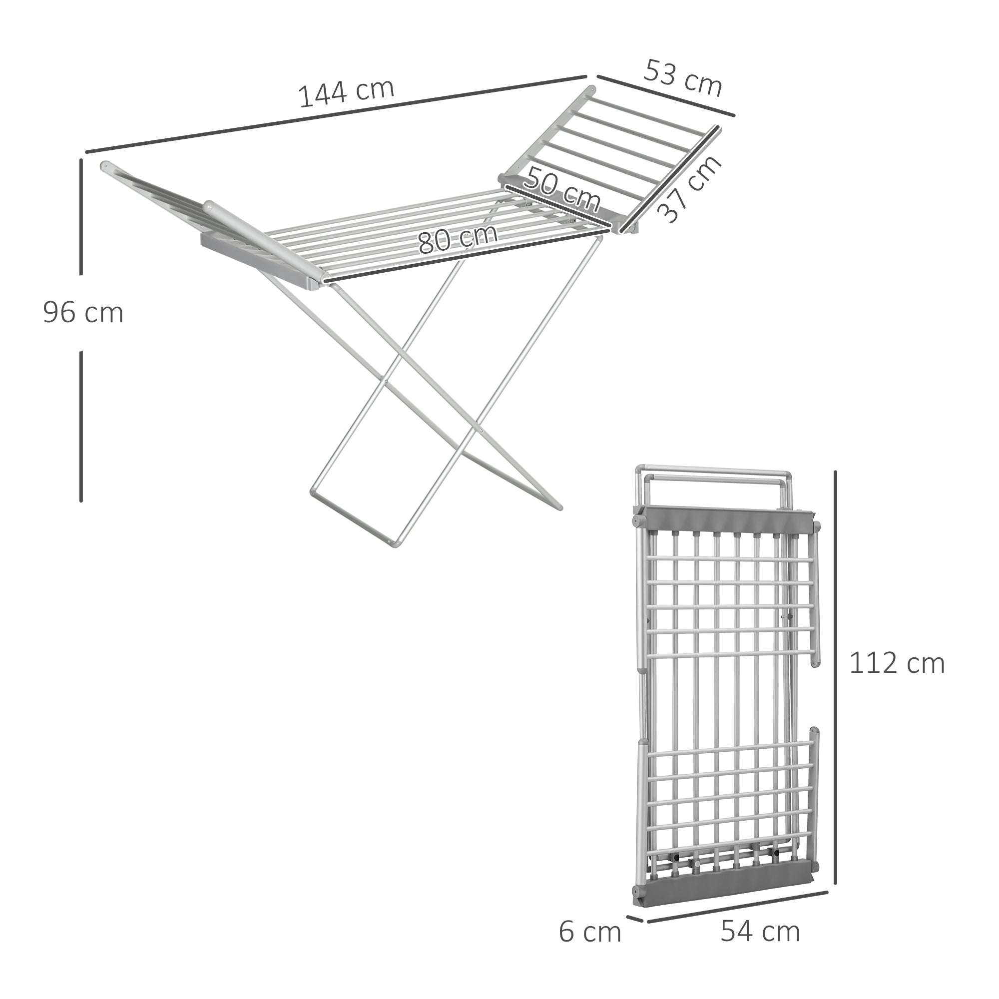 Easycomfort Stendino Elettrico Riscaldato with Ali Pieghevole Salvaspazio in Lega di Alluminio, 144x53x91cm, Argento